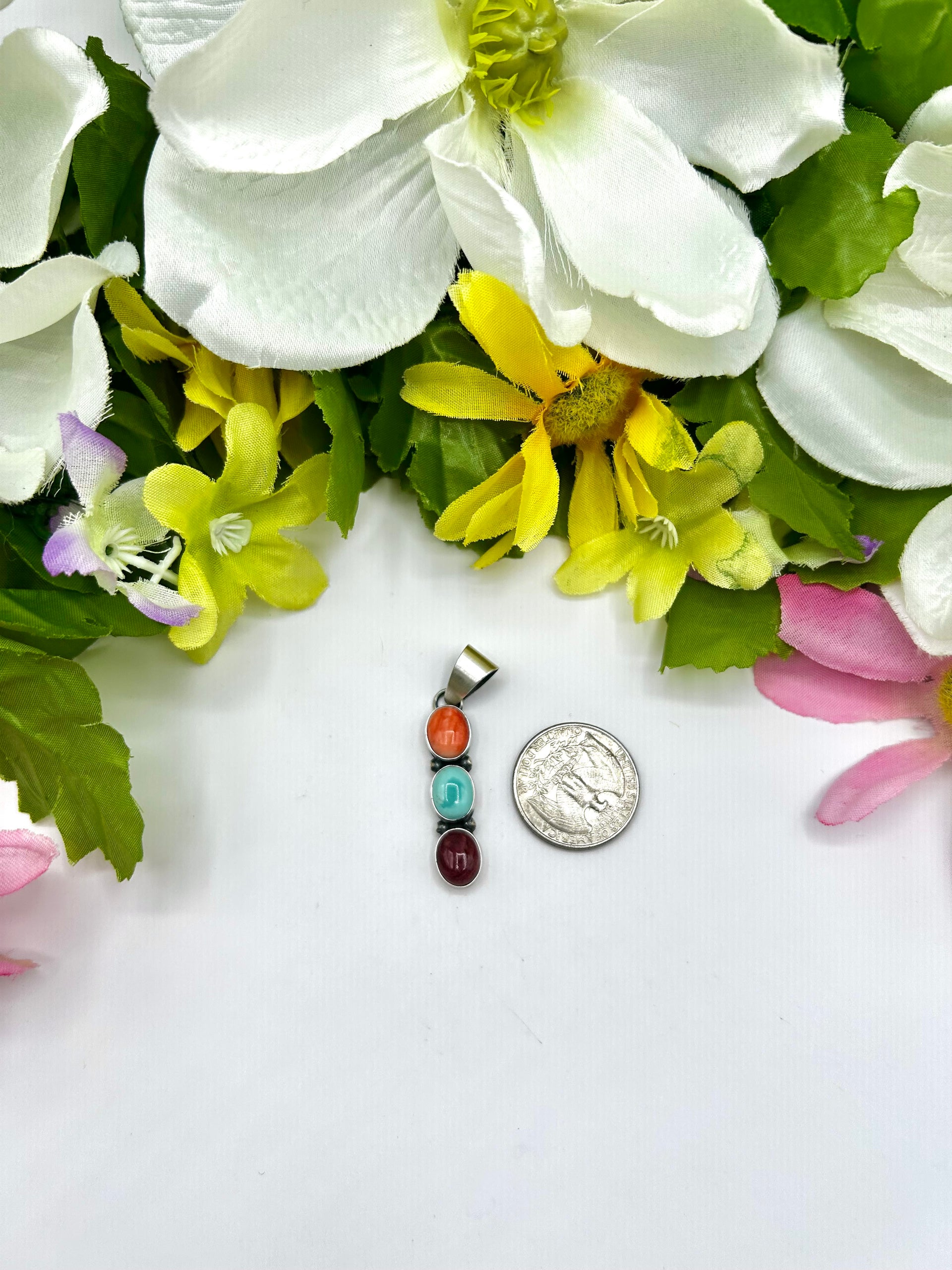 Navajo Made Multi Stone & Sterling Silver Pendant