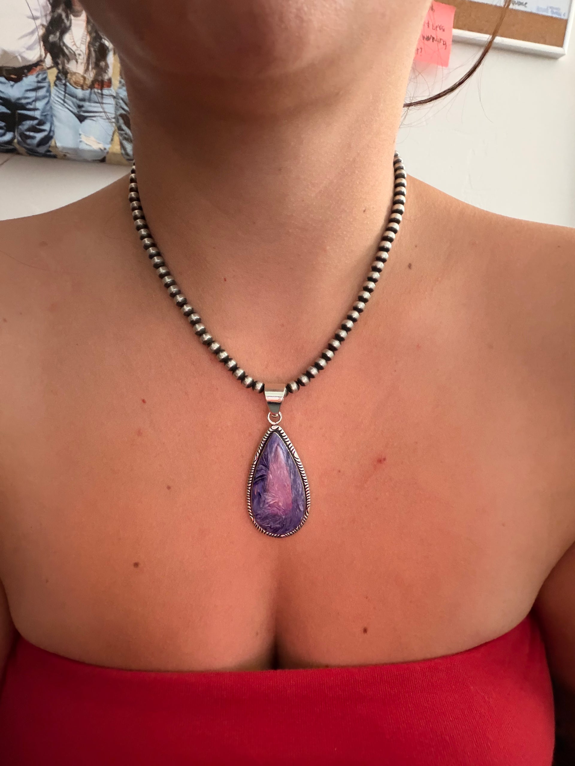 Navajo Made Charoite & Sterling Silver Pendant