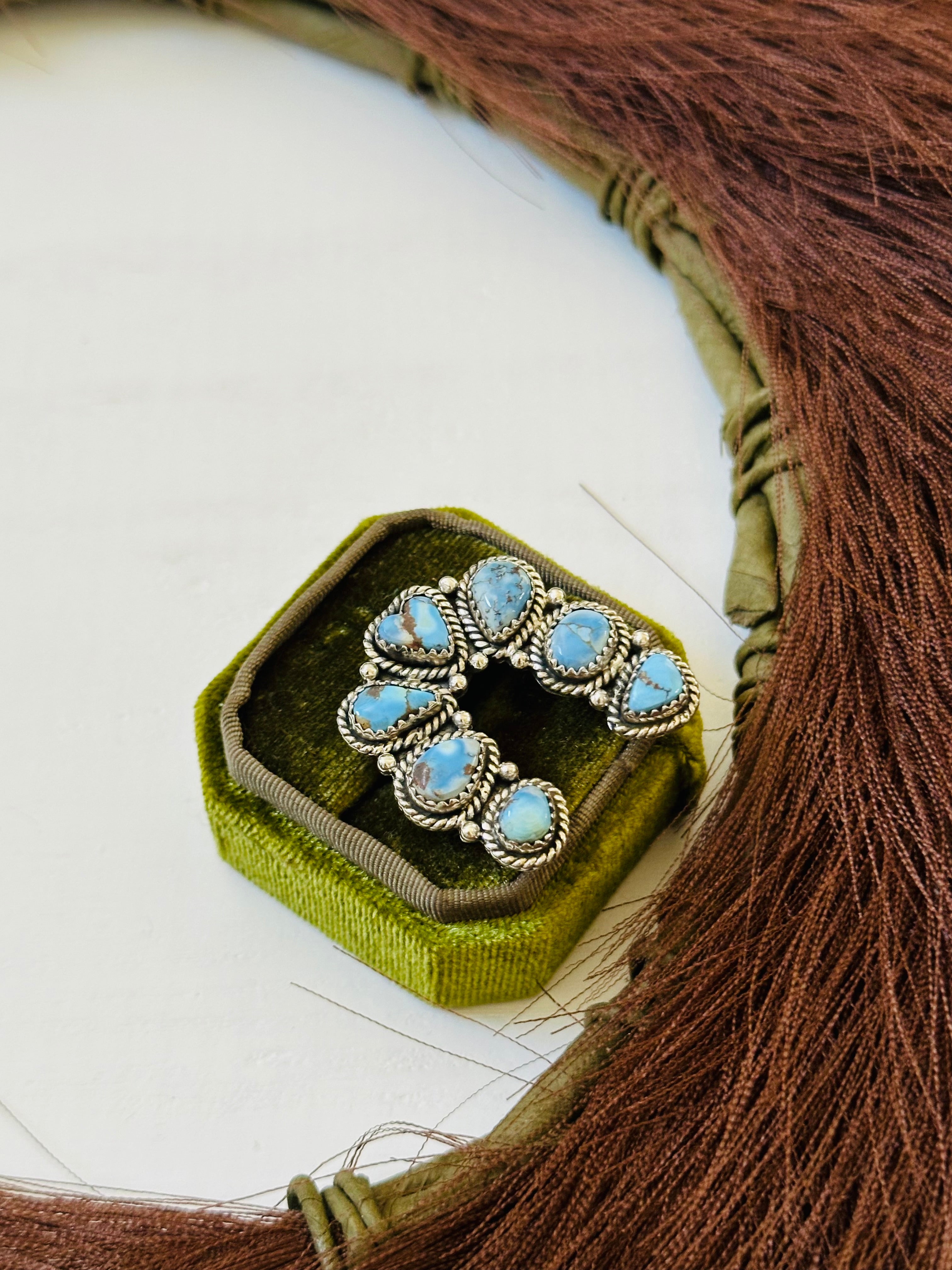 TTD “Prosperous” Golden Hills Turquoise & Sterling Silver Adjustable Cluster Naja Ring