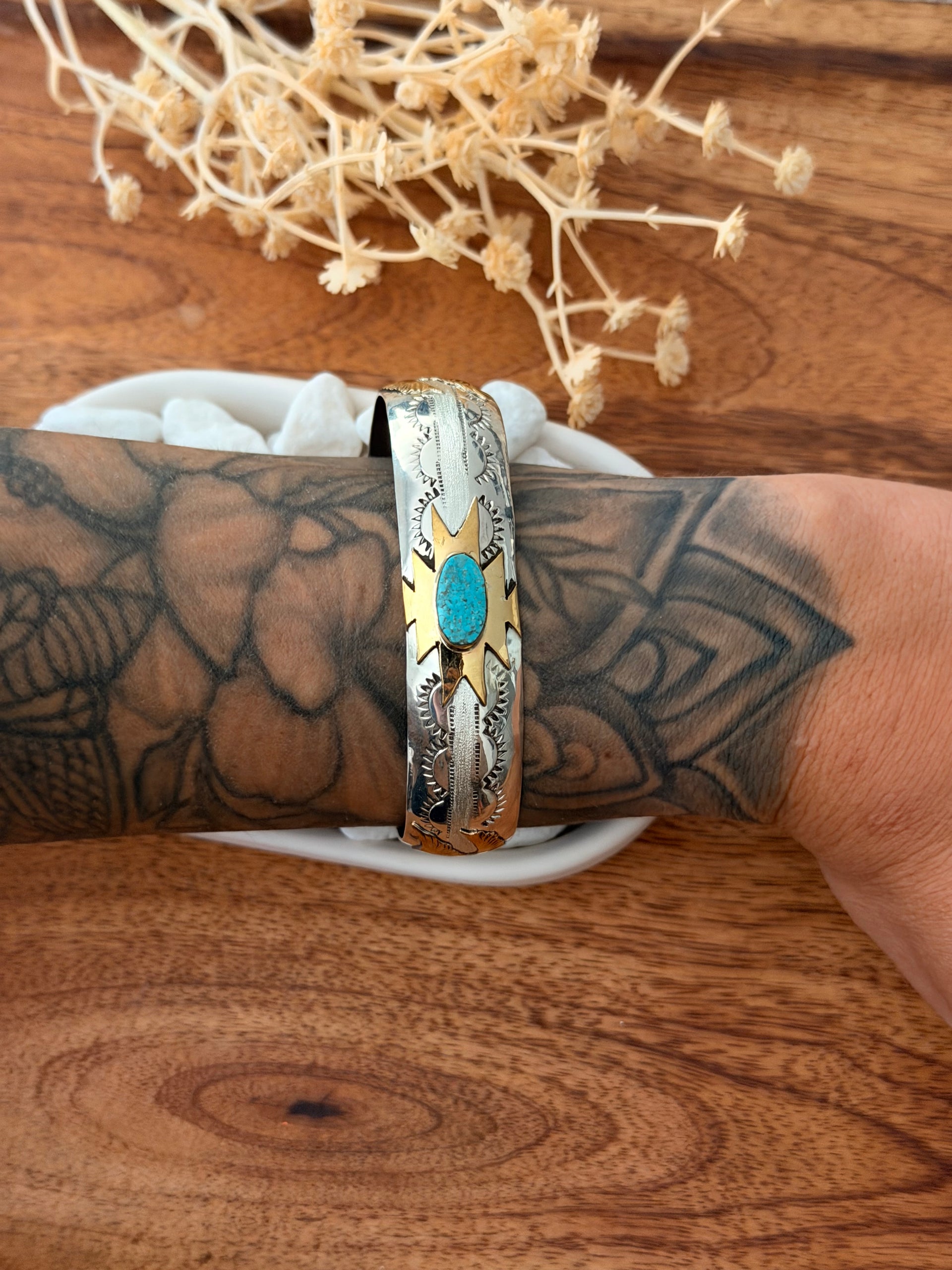 Navajo Made Kingman Turquoise & Sterling Silver Cuff Bracelet