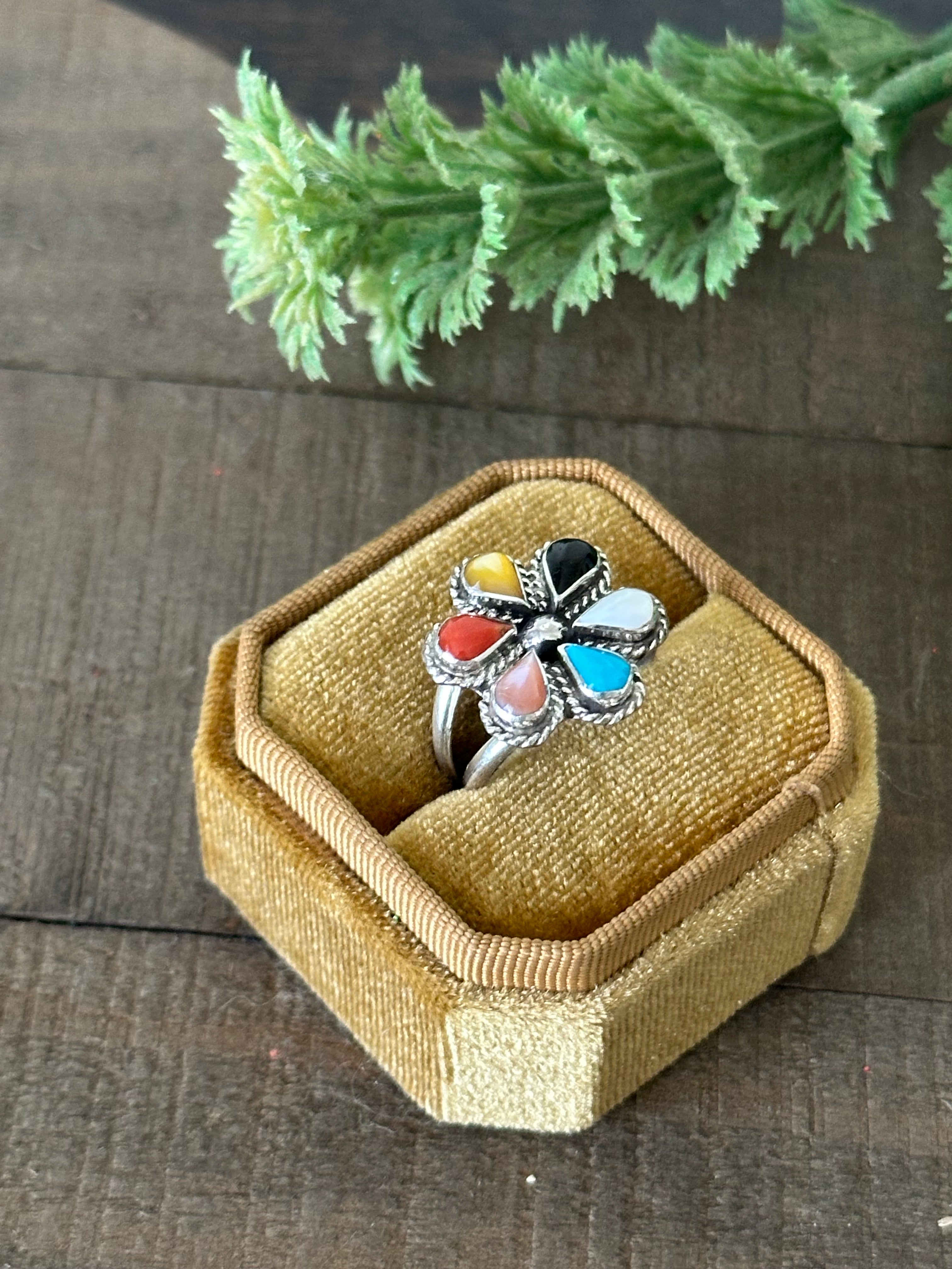 Navajo Made Multi Stone & Sterling Silver Ring Size 9.25