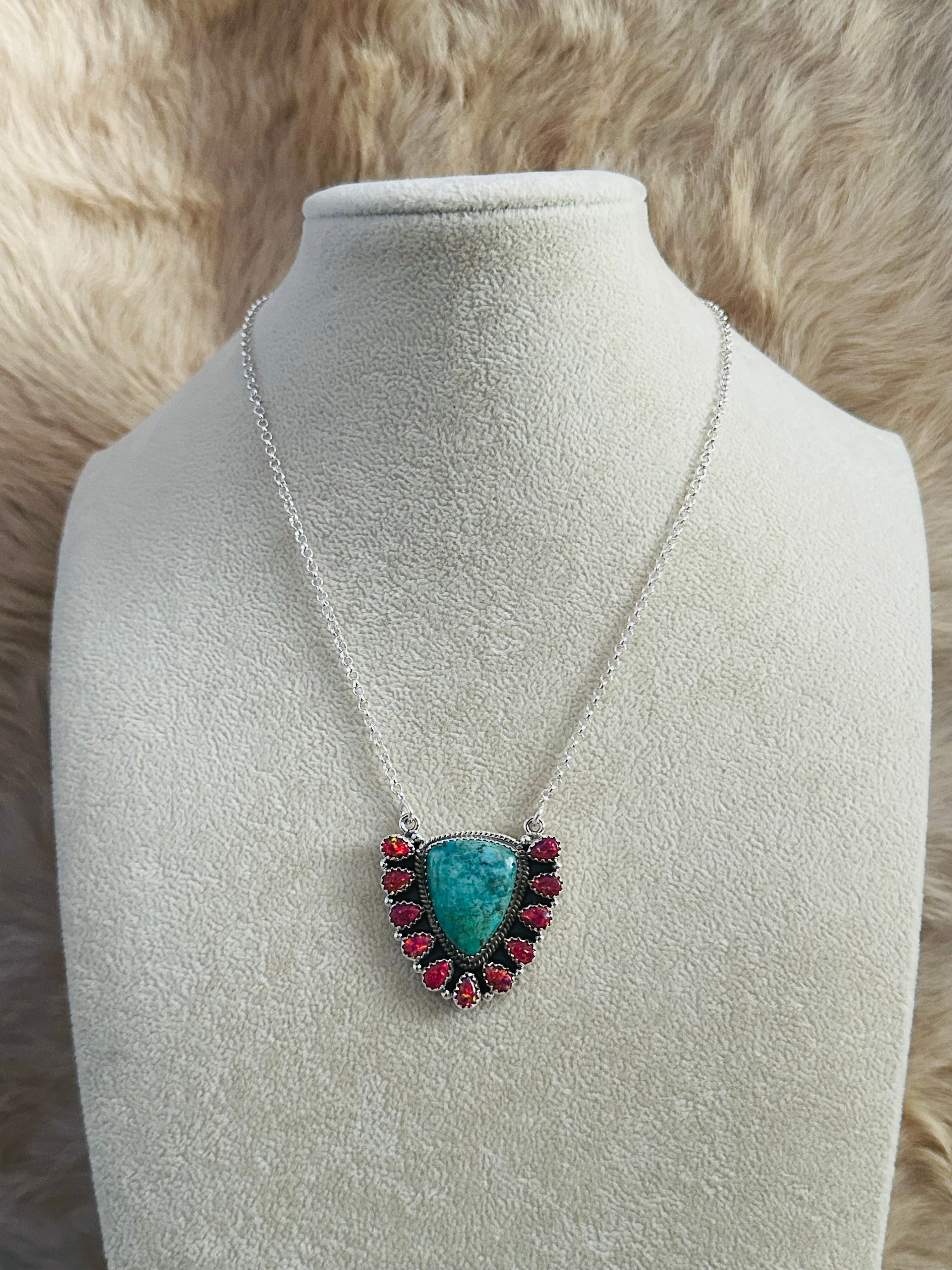 Southwest Handmade Multi Stone & Sterling Silver Cluster Necklace