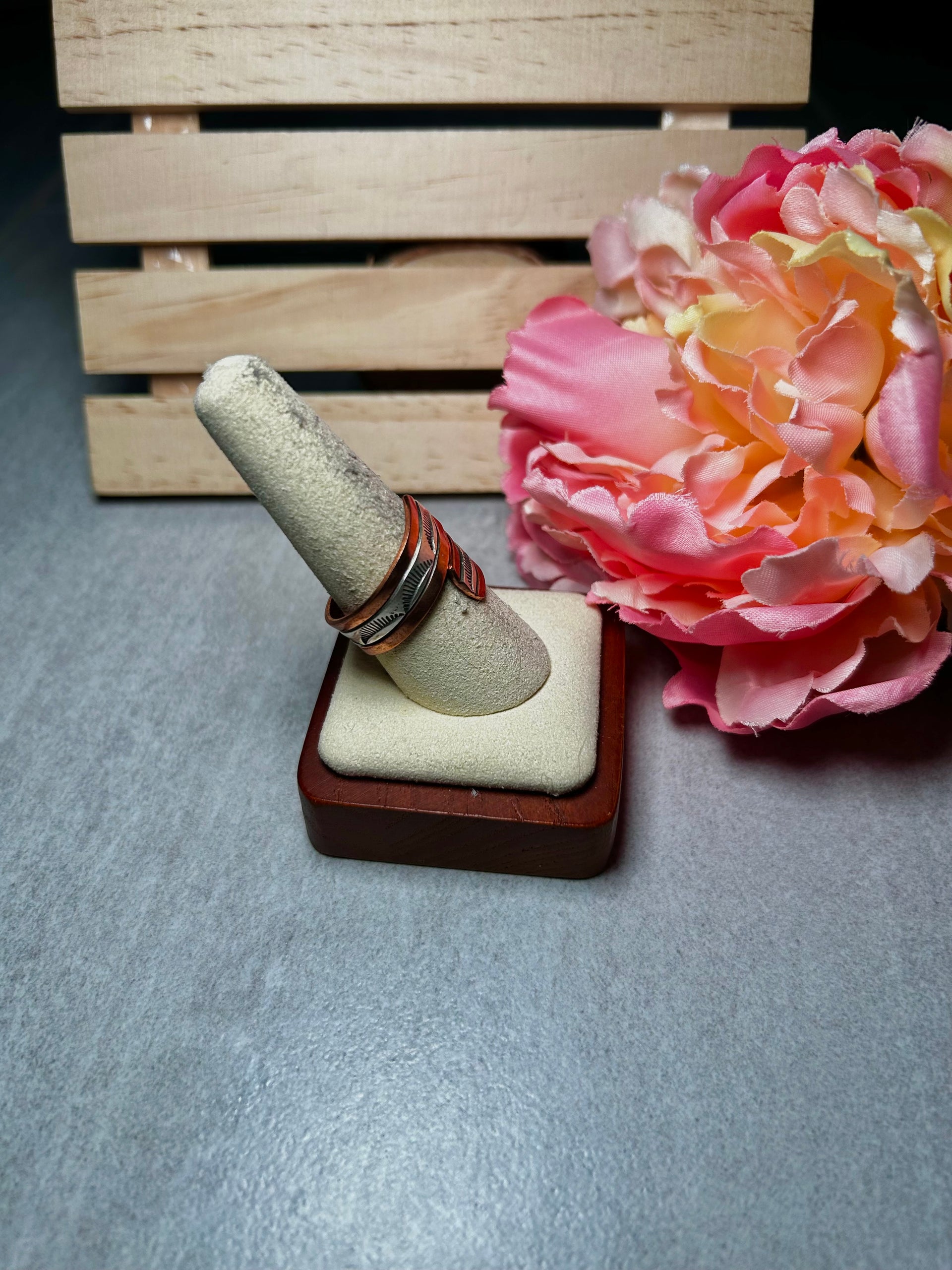 Navajo Made Copper & Sterling Silver Adjustable Ring