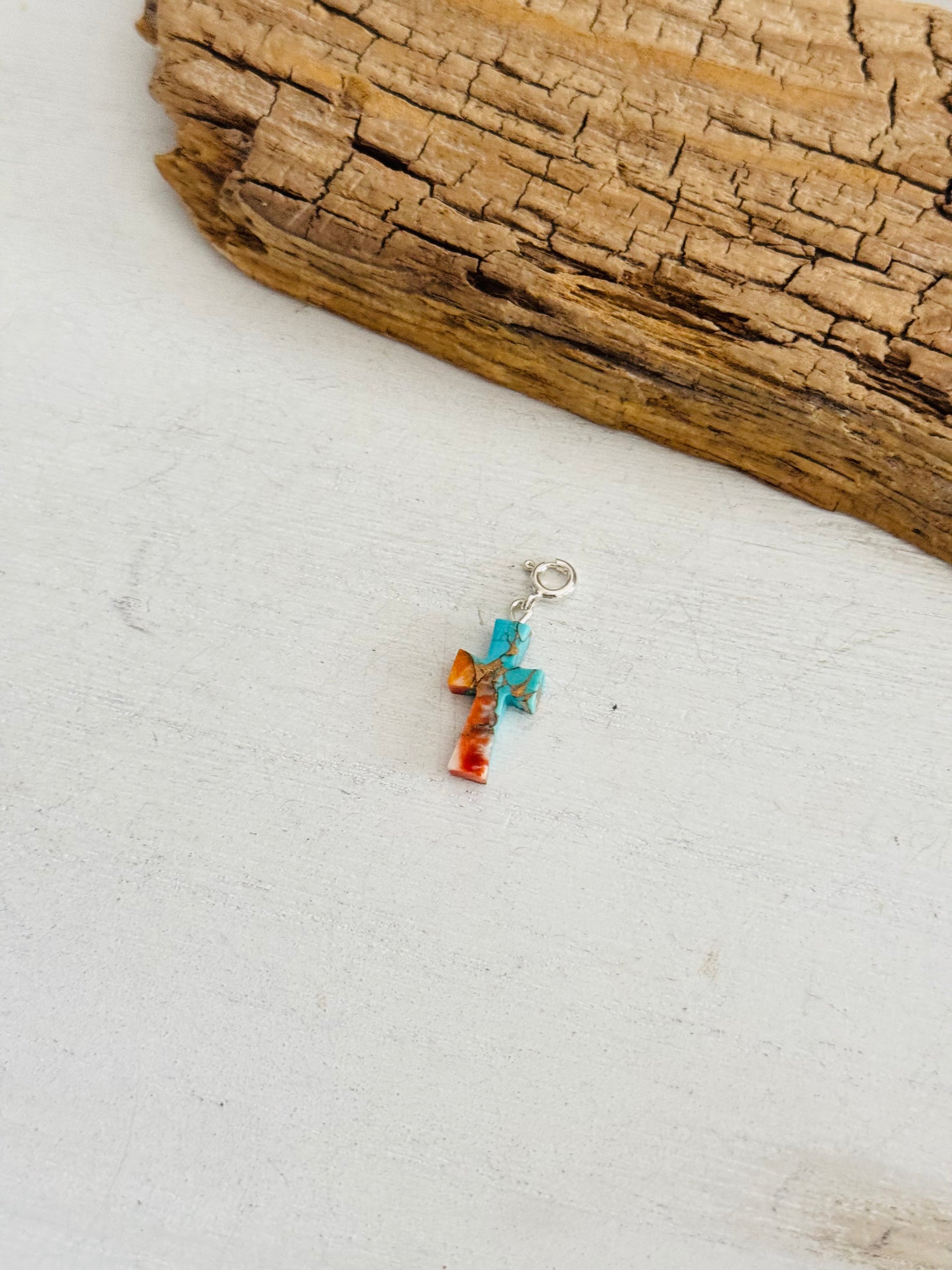 Navajo Made Mohave Turquoise & Sterling Silver Cross Charms