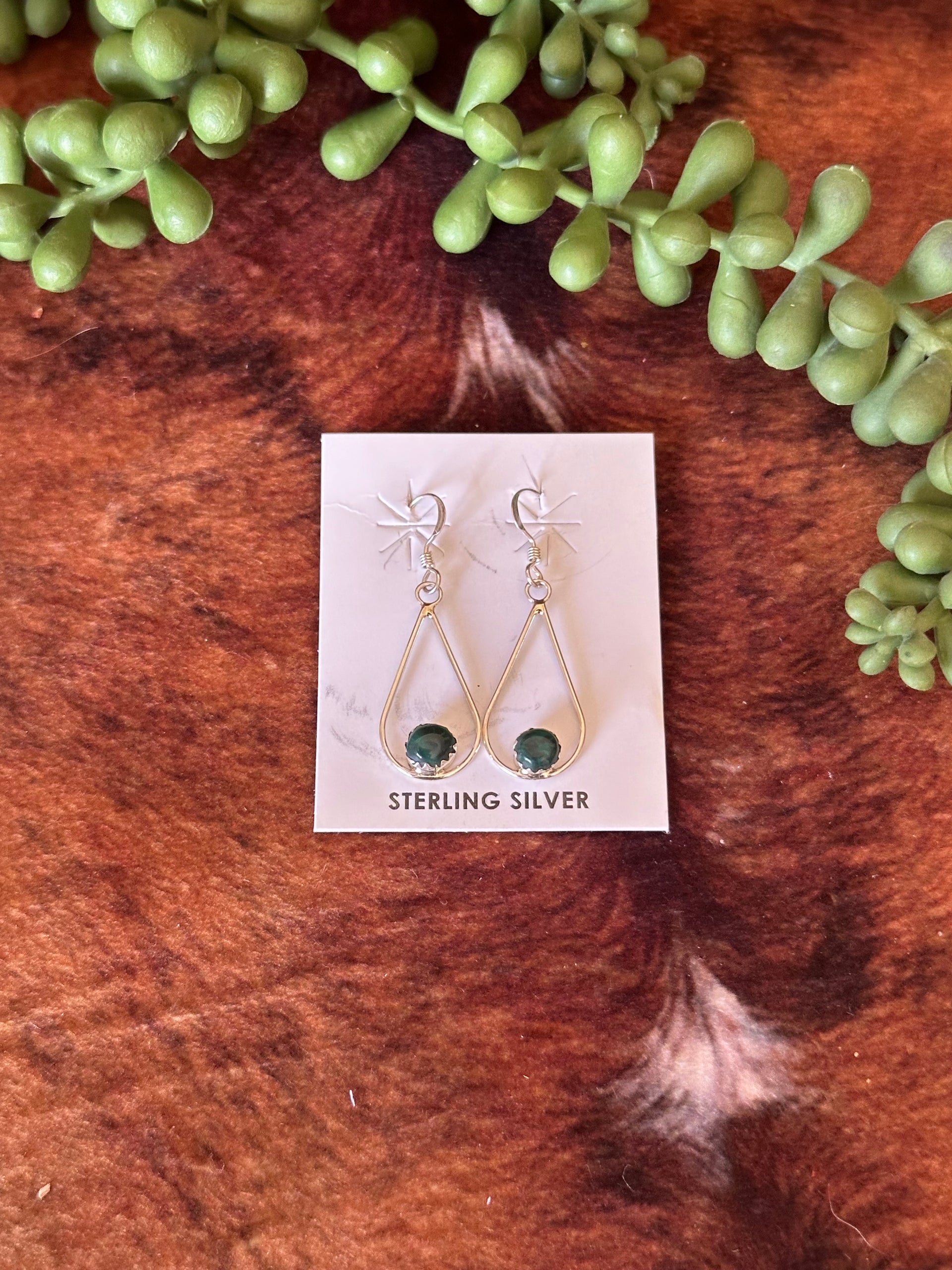 Navajo Handmade Malachite & Sterling Silver Dangle Earrings