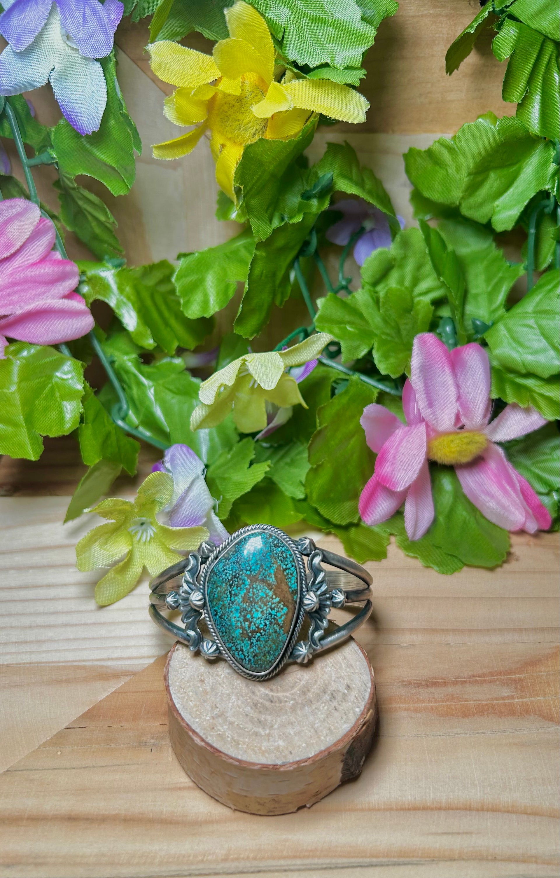 Navajo Made Turquoise Mountain & Sterling Silver Cuff Bracelet
