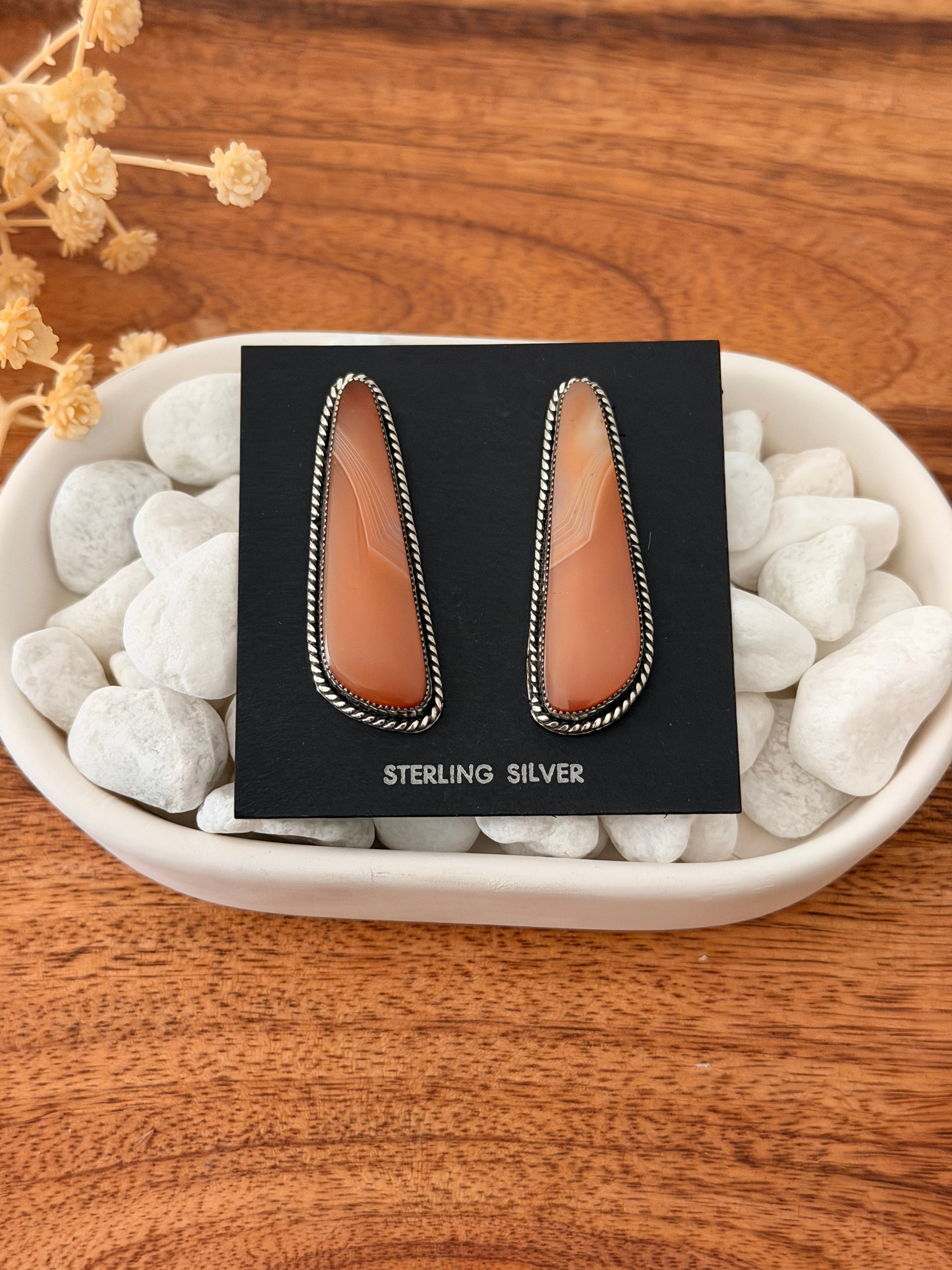 Navajo Made Ocean Jasper & Sterling Silver Post Dangle Earrings
