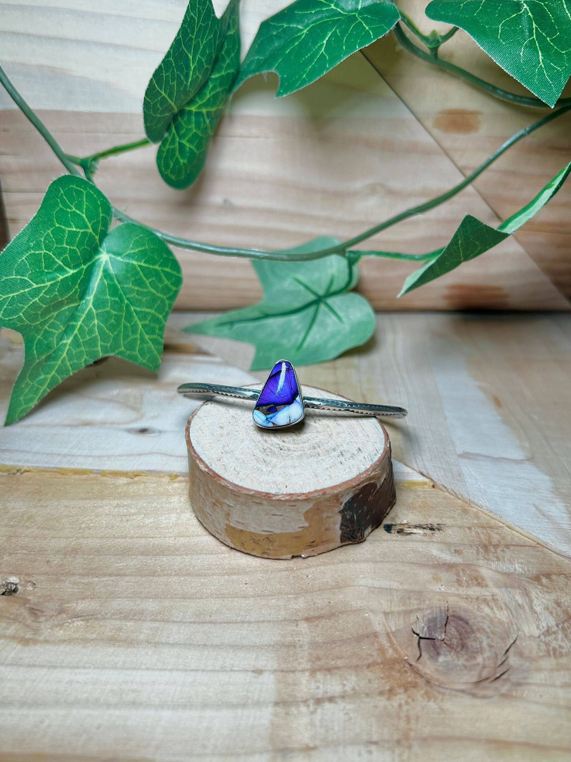 Navajo Made Purple Mohave Turquoise & Sterling Silver Cuff Bracelet