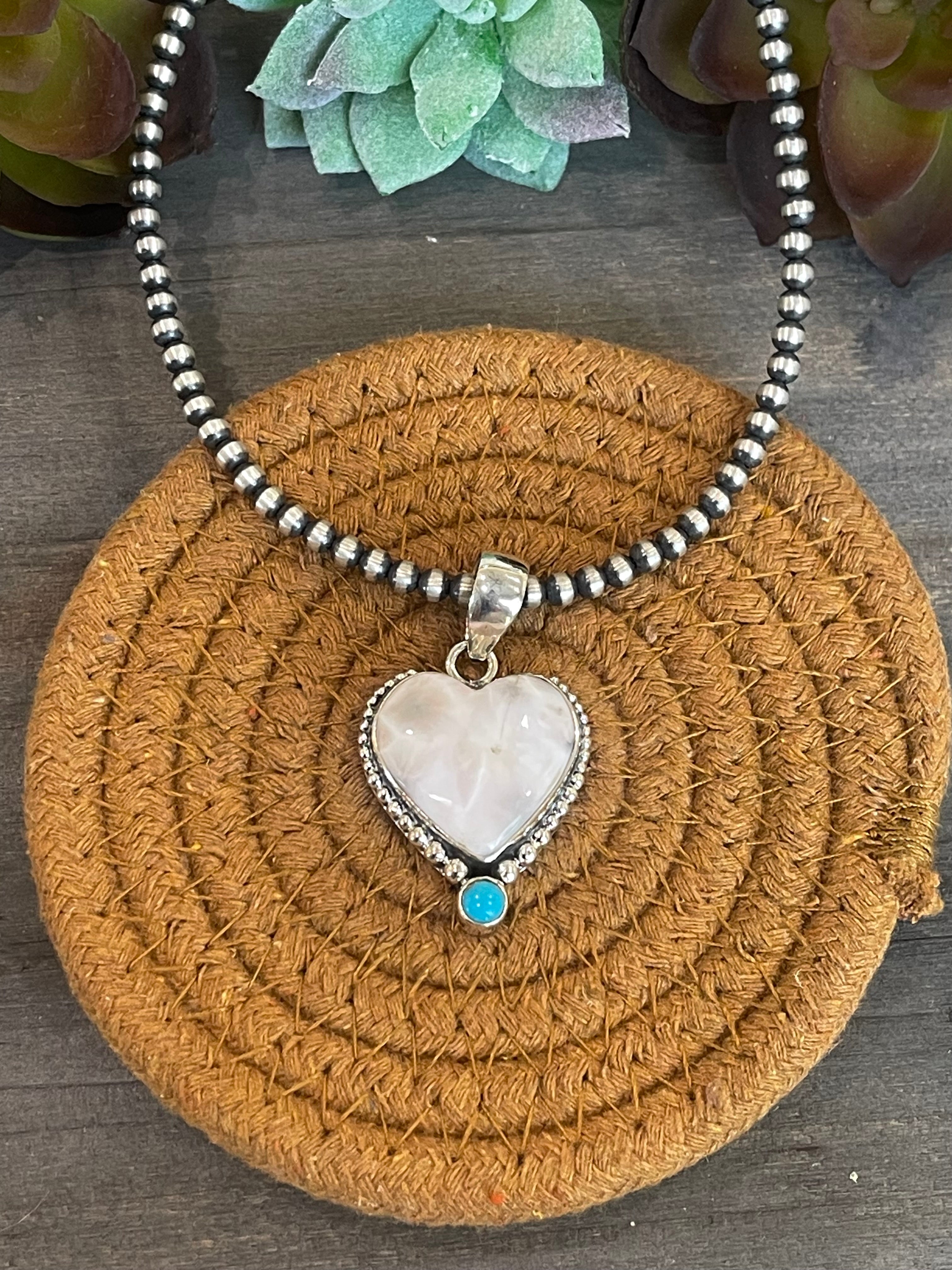 Southwest Handmade Pink Larimar And Kingman Turquoise & Sterling Silver Pendant