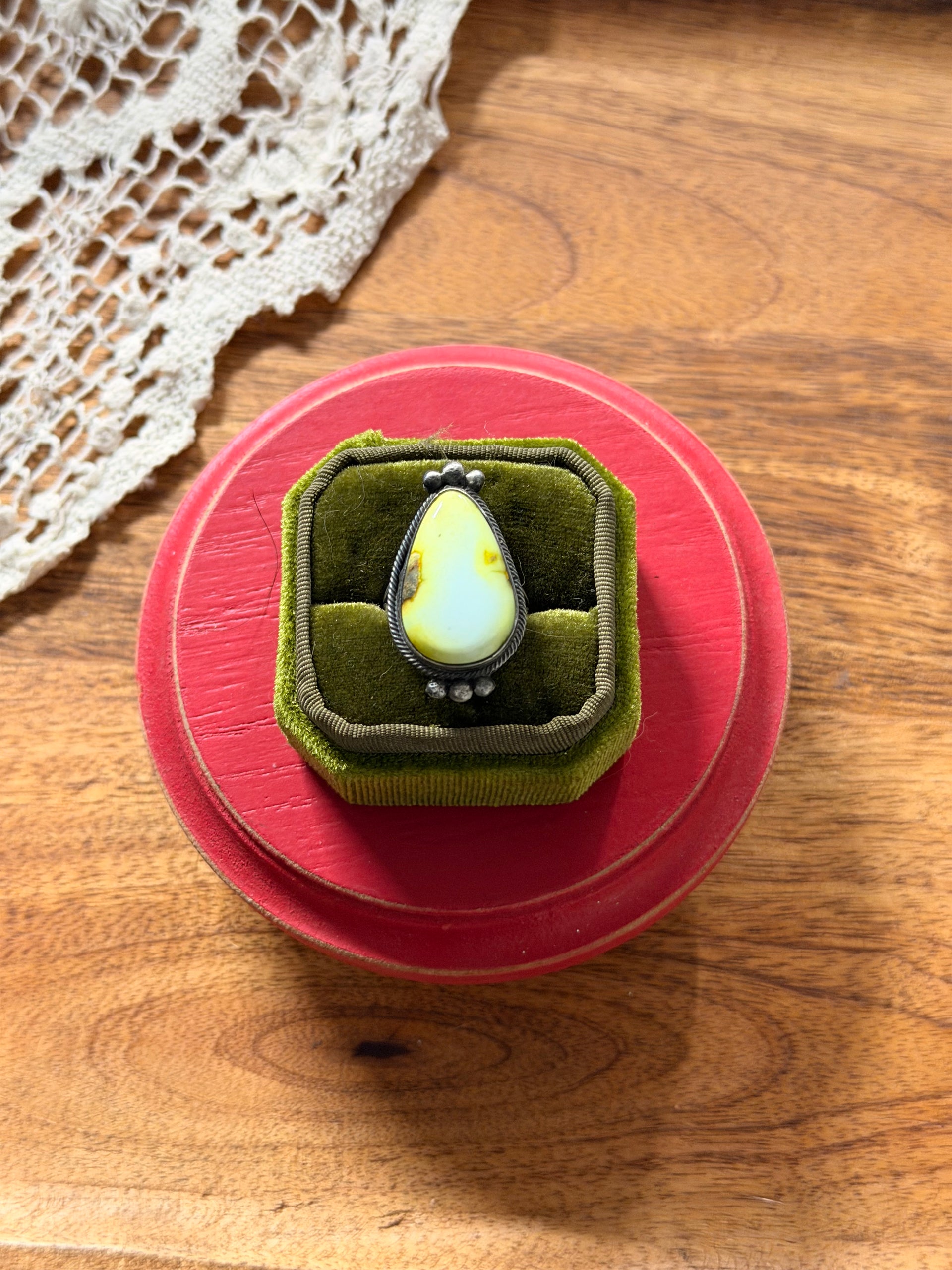 Scott Skeets Palomino Variscite & Sterling Silver Ring Size 7.25