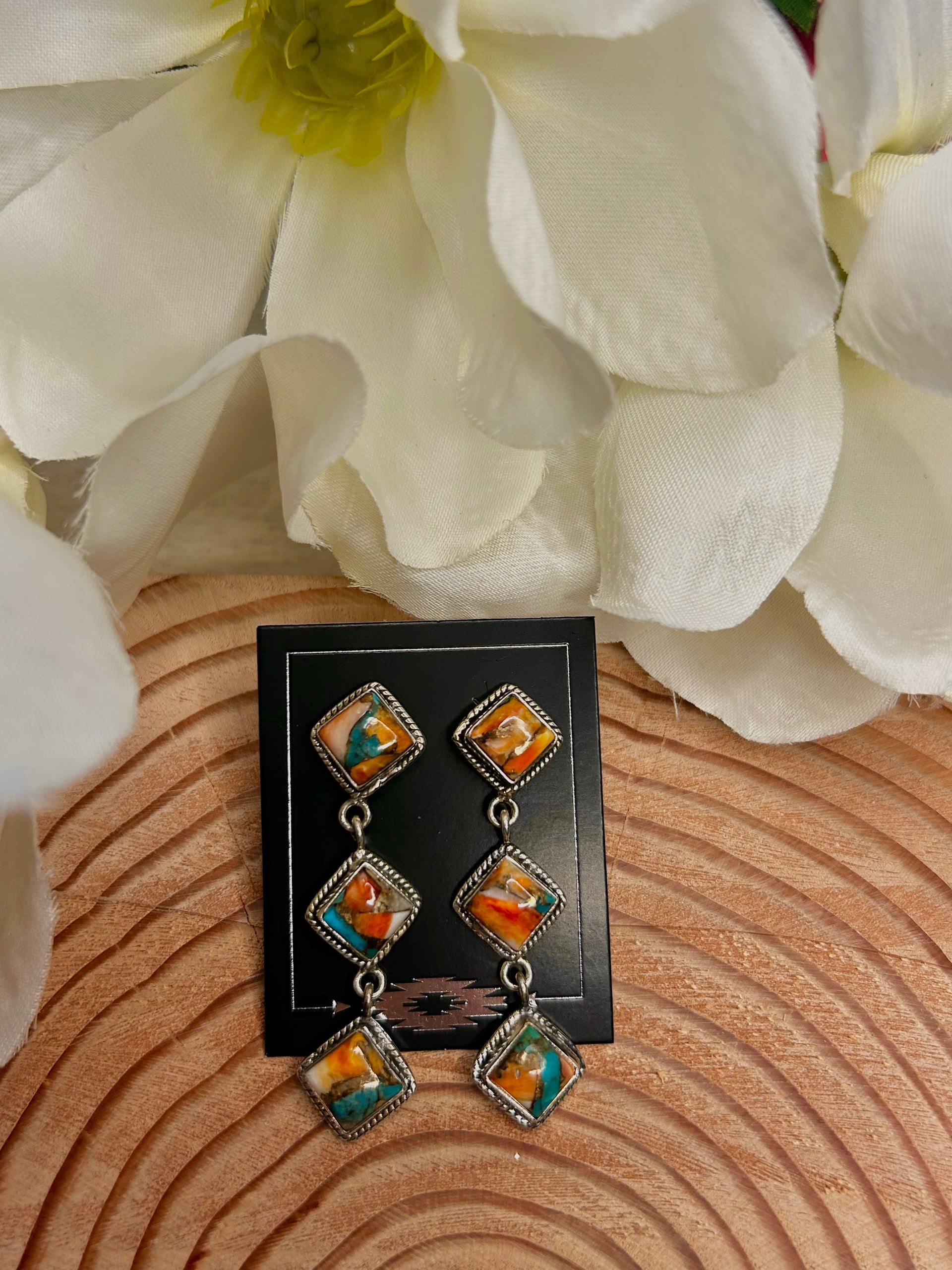 Southwest Made Mohave Turquoise & Sterling Silver Post Dangle Earrings