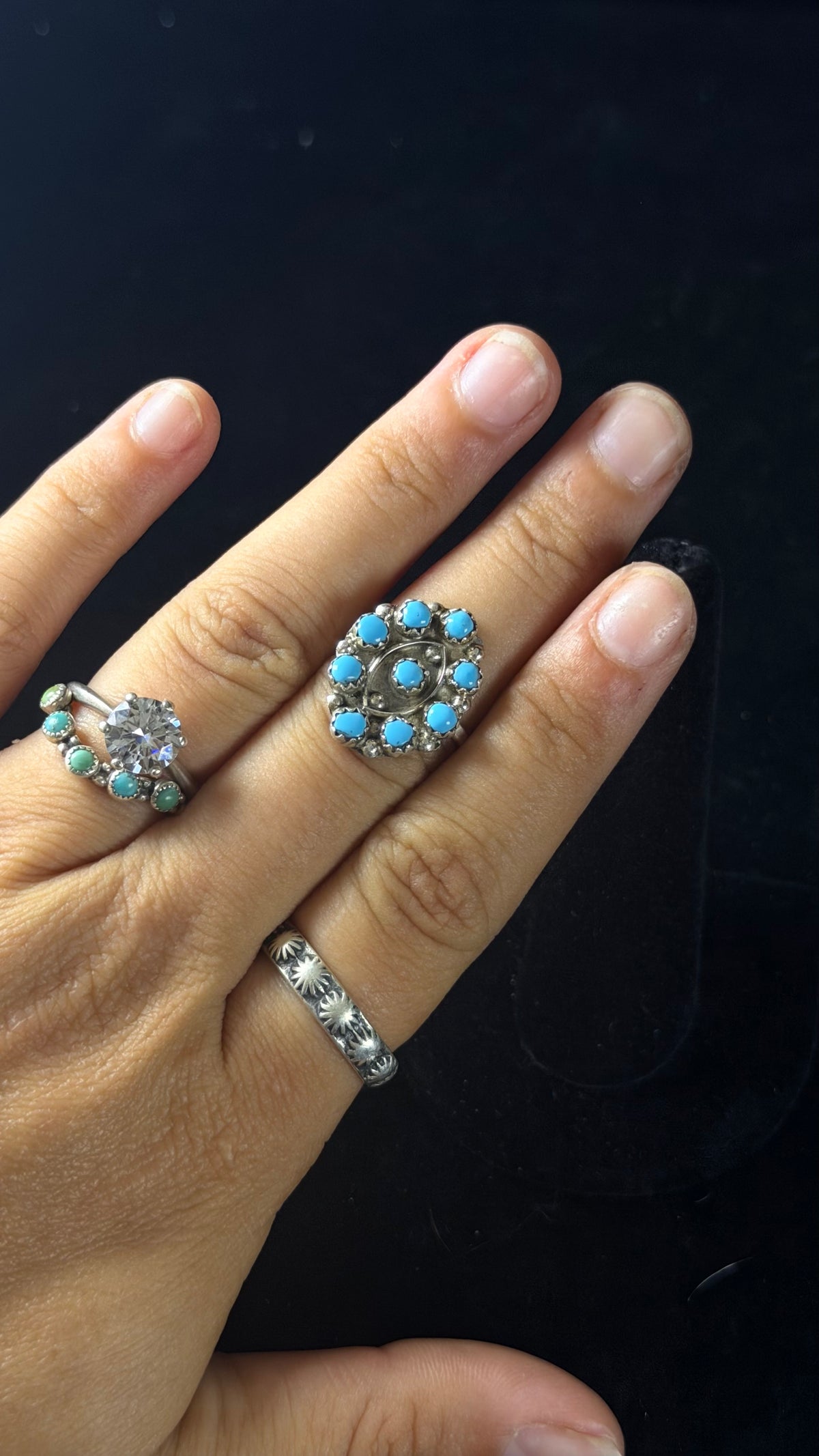 Zuni Made Kingman Turquoise & Sterling Silver Cluster Ring