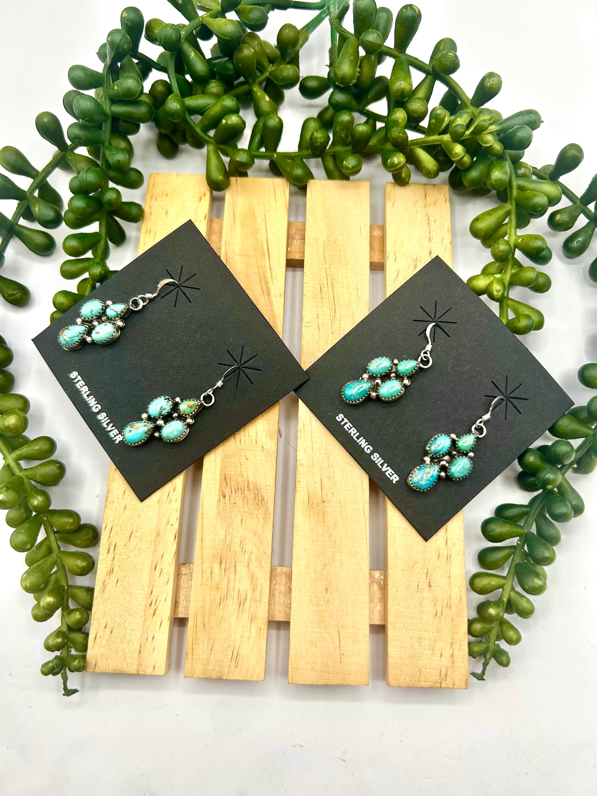 Julia Etsitty Kingman Turquoise & Sterling Silver Hook Earrings