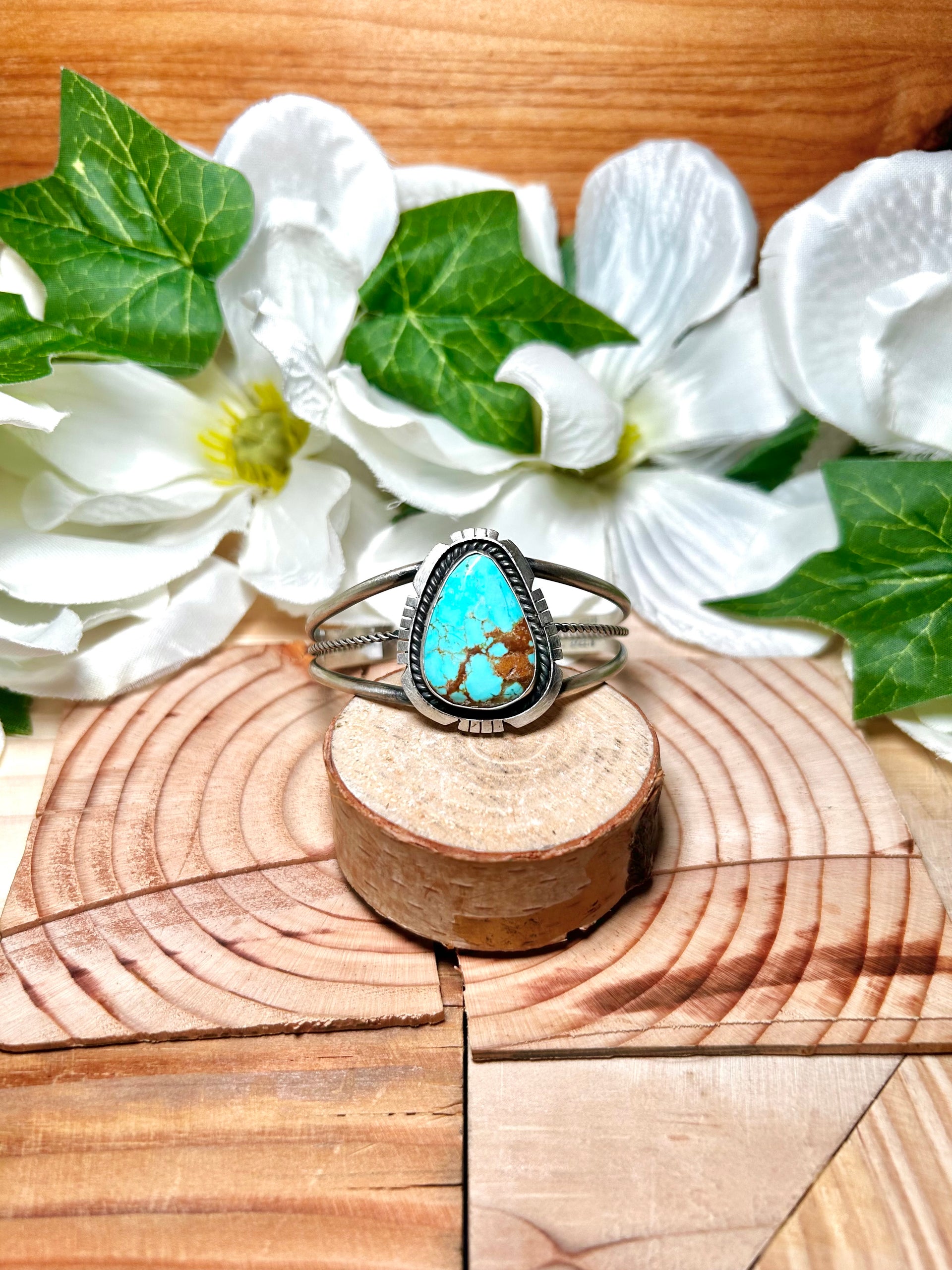 Navajo Made #8 Turquoise & Sterling Silver Cuff Bracelet