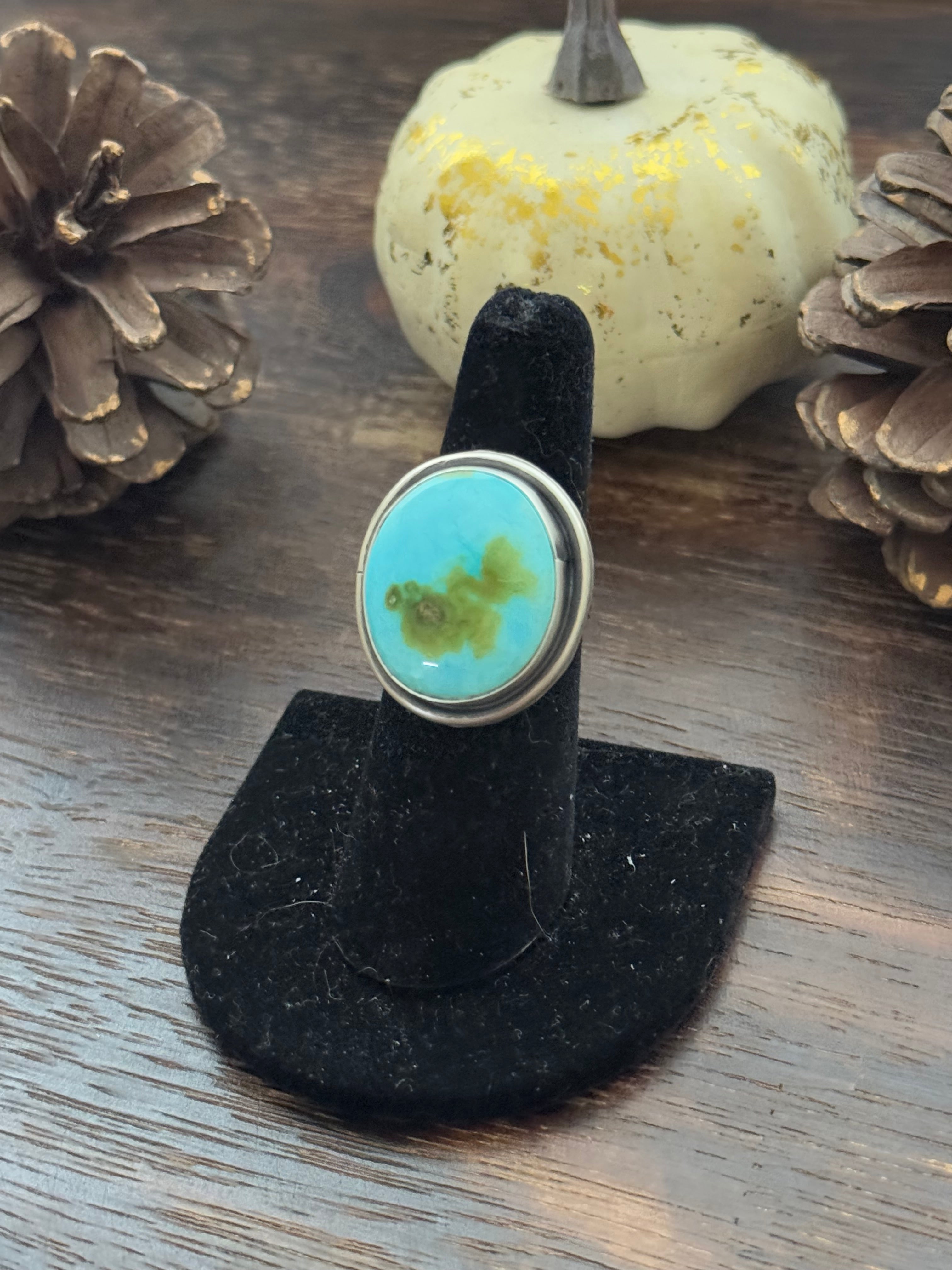 Antonnette Yazzie Sonoran Mountain Turquoise & Sterling Silver Ring Size 6.75