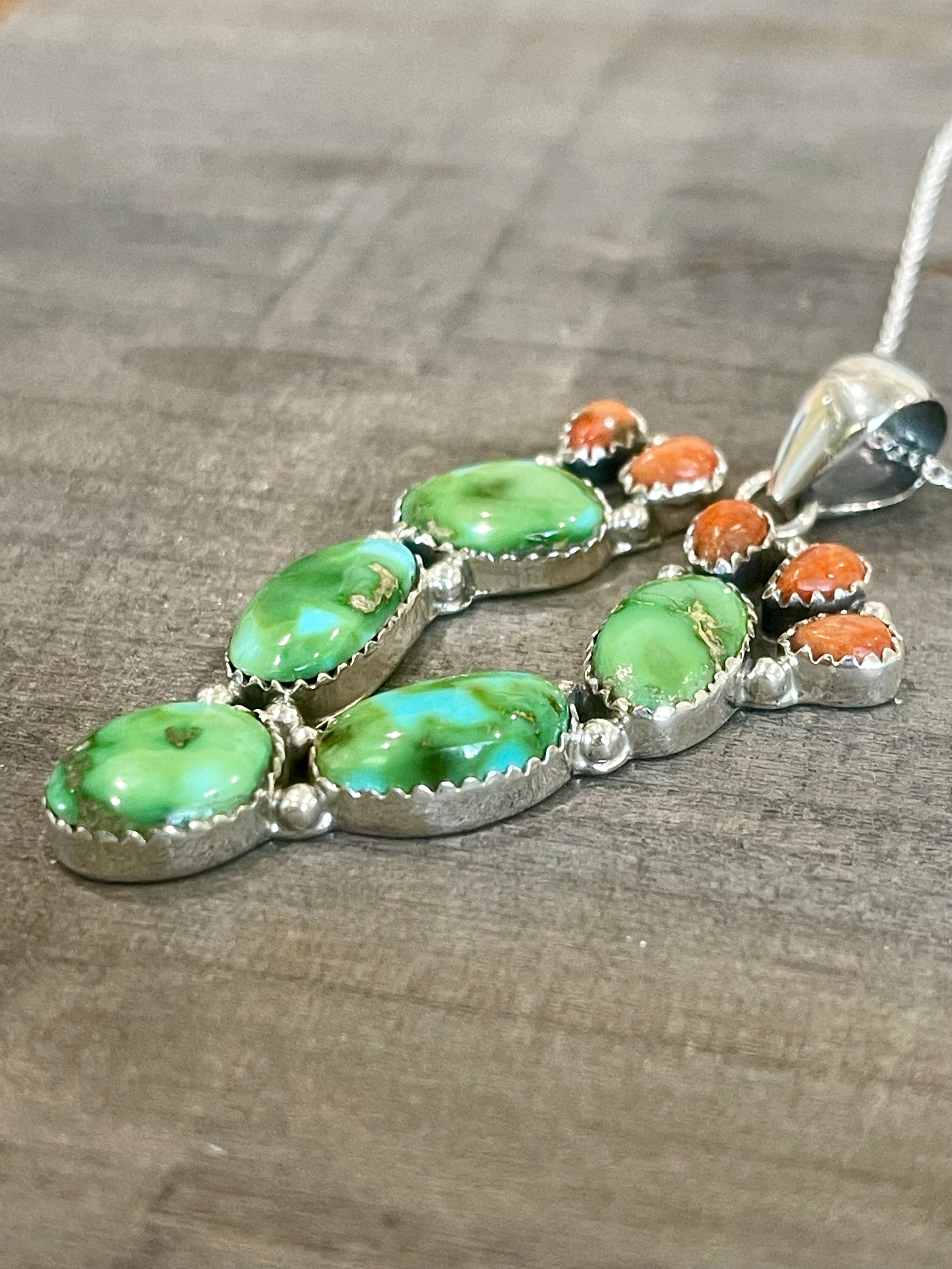 Southwest Handmade Sonoran Mountain Turquoise & Sterling Silver Prickly Pear  Necklace