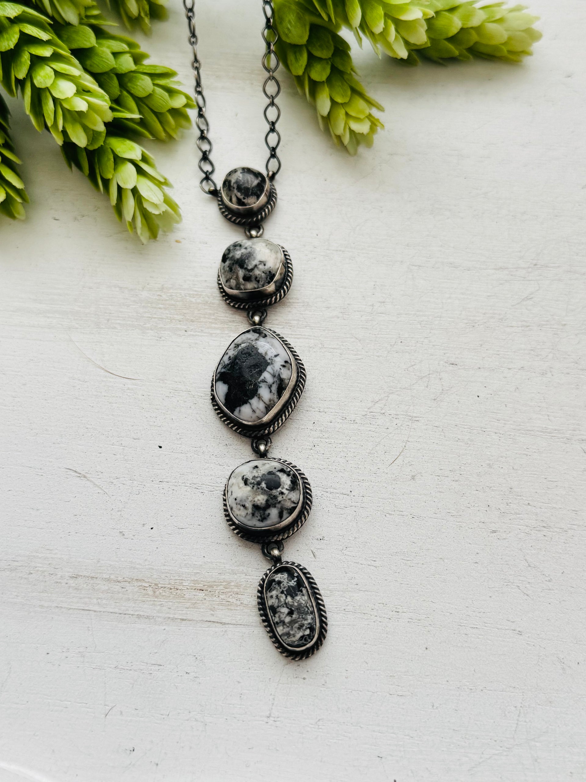 Navajo Made White Buffalo & Sterling Silver Necklace