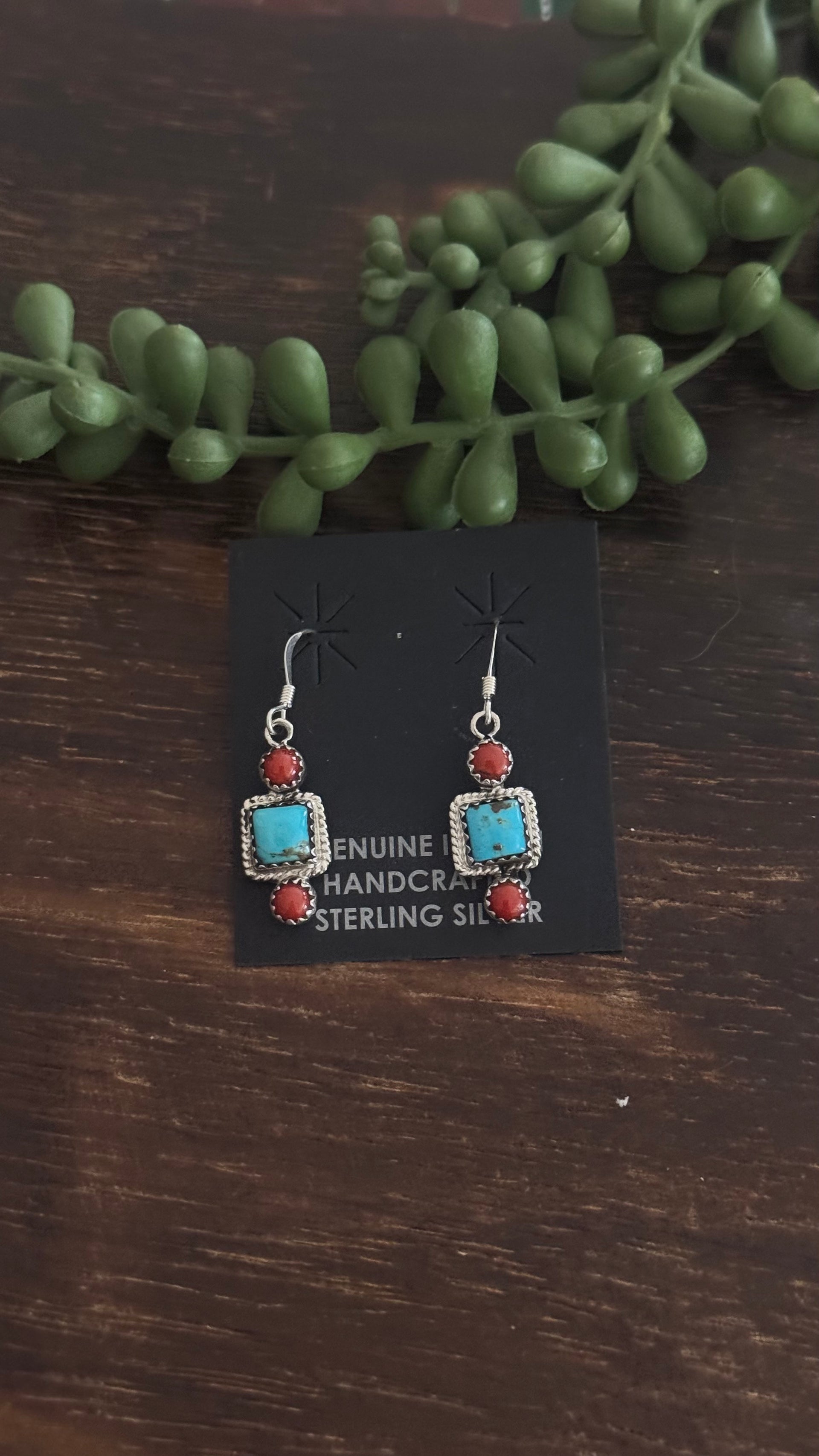 Navajo Made Multi Stone & Sterling Silver Dangle Cluster Earrings