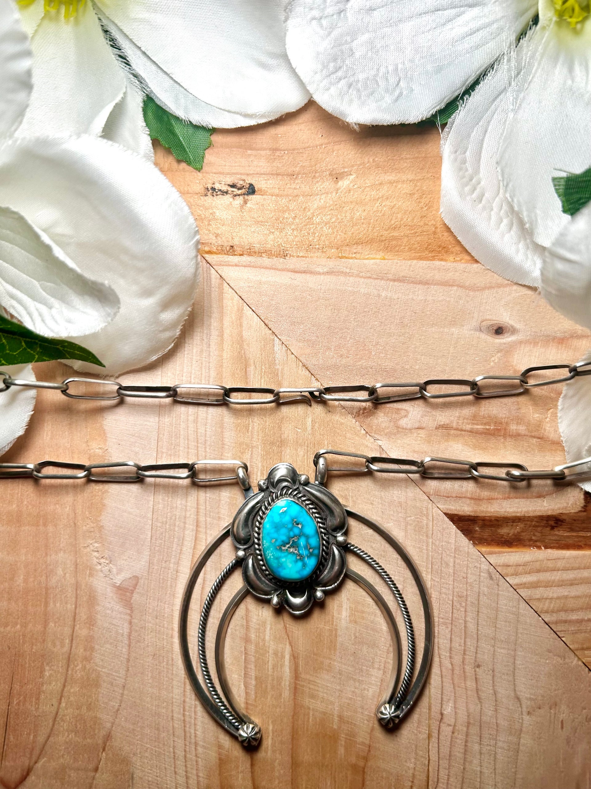 Navajo Made Natural Ithaka Peak Turquoise & Sterling Silver Necklace