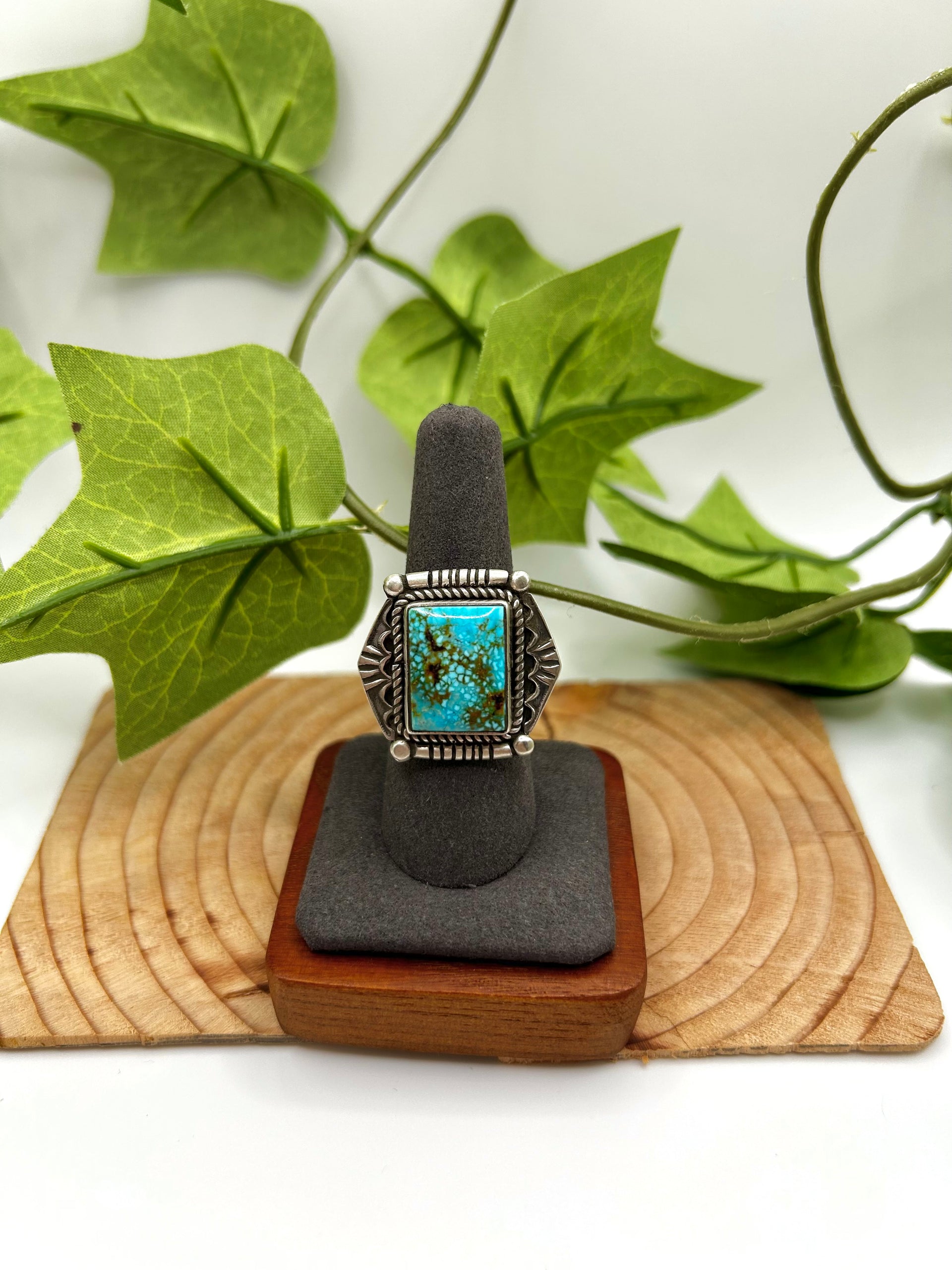 Fred Francis Highgrade Kingman Turquoise & Sterling Silver Adjustable Ring