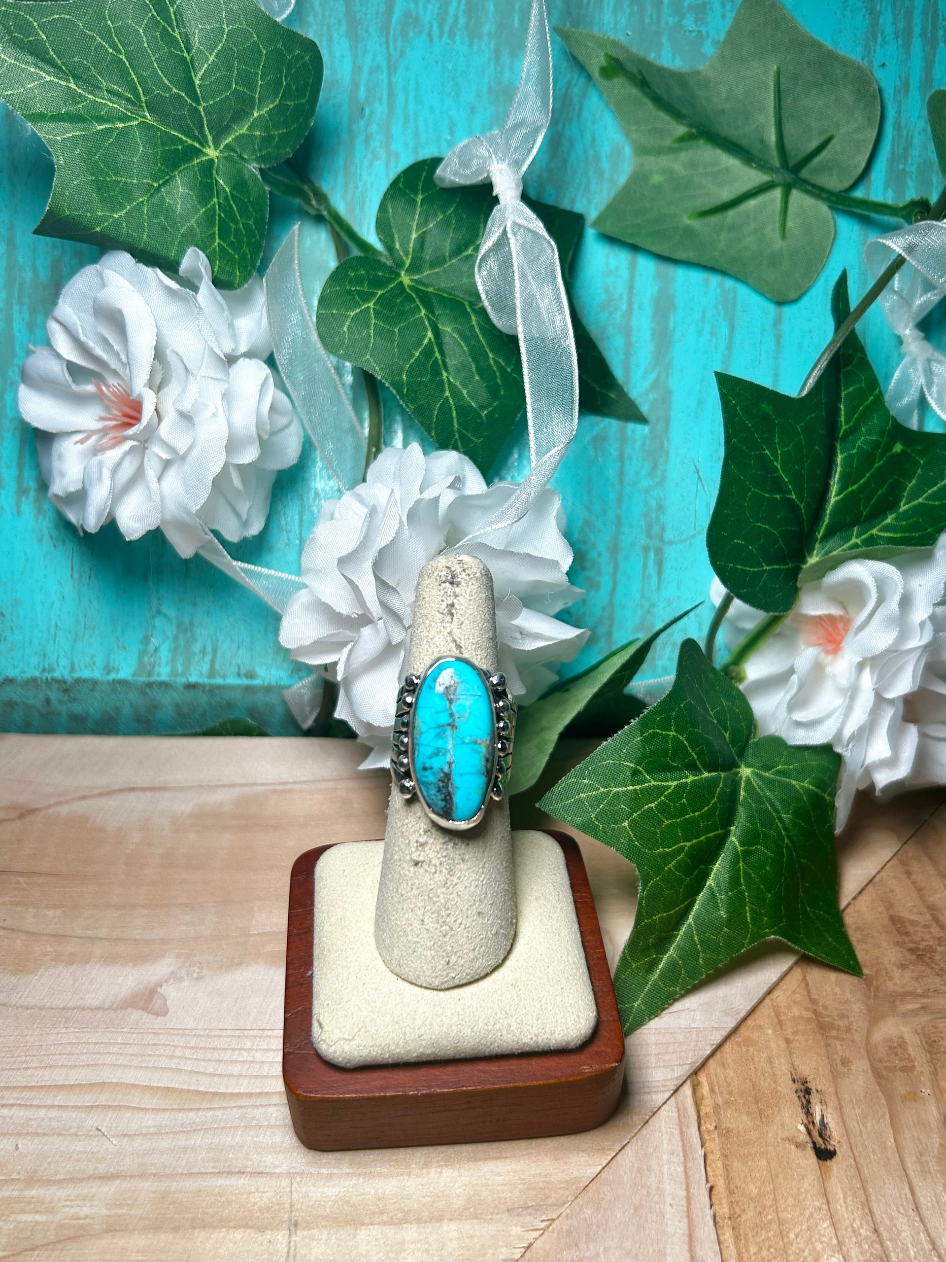 Navajo Made Egyptian Turquoise & Sterling Silver Ring Size 6.75