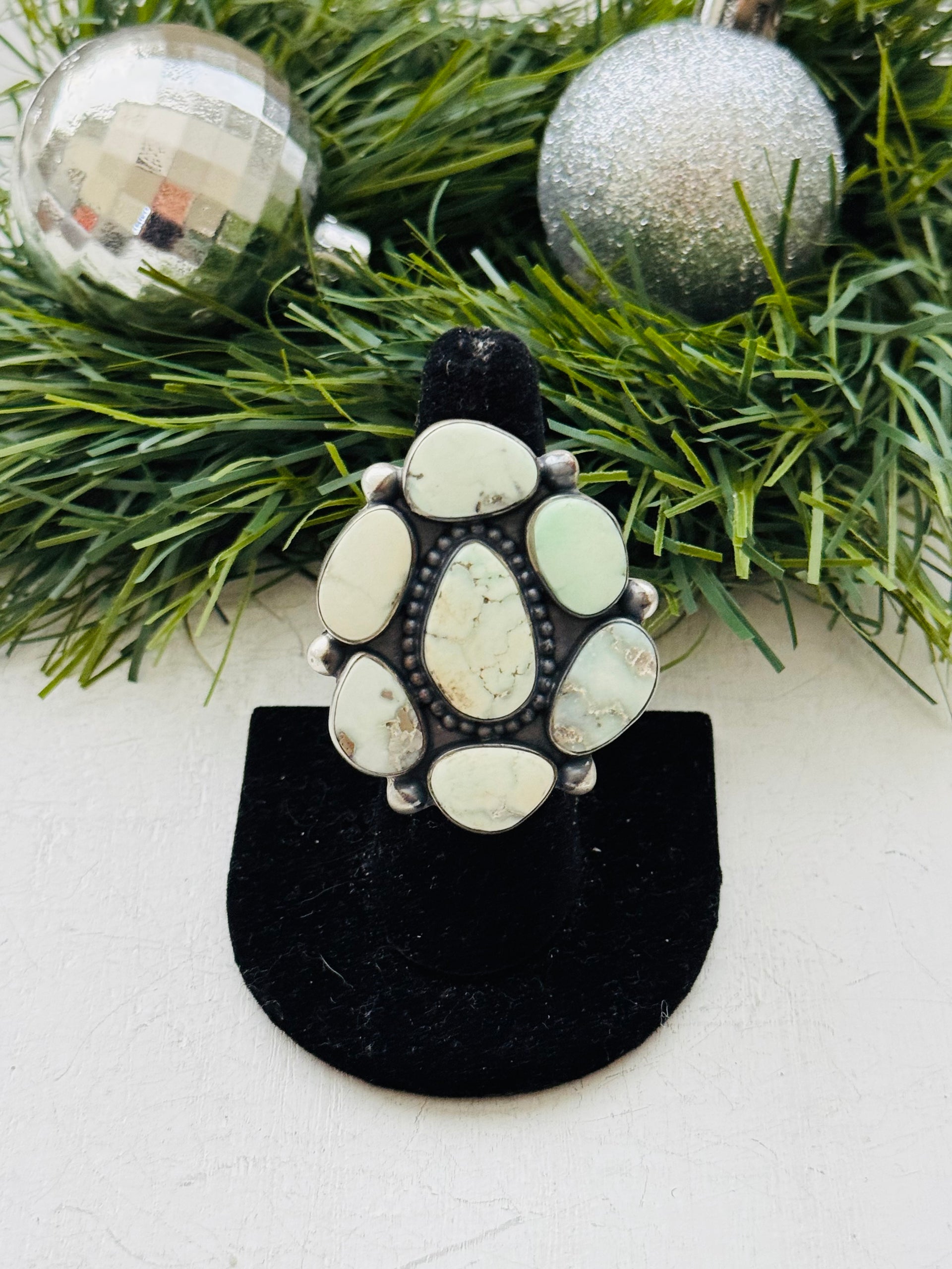 Southwest Handmade Paloma Variscite & Sterling Silver Adjustable Cluster Ring