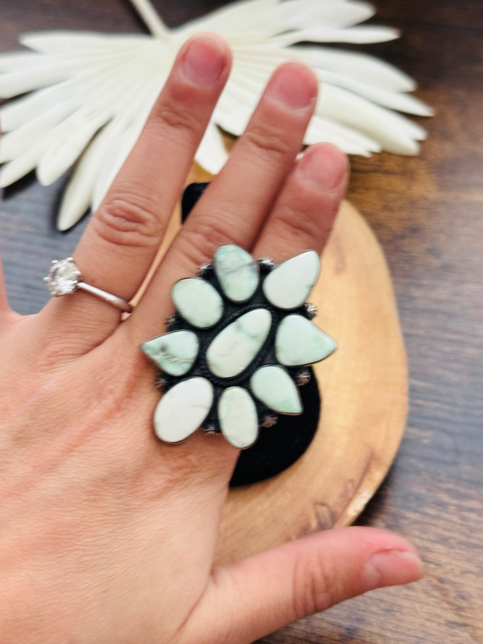 Southwest Handmade Paloma Variscite & Sterling Silver Adjustable Cluster Ring