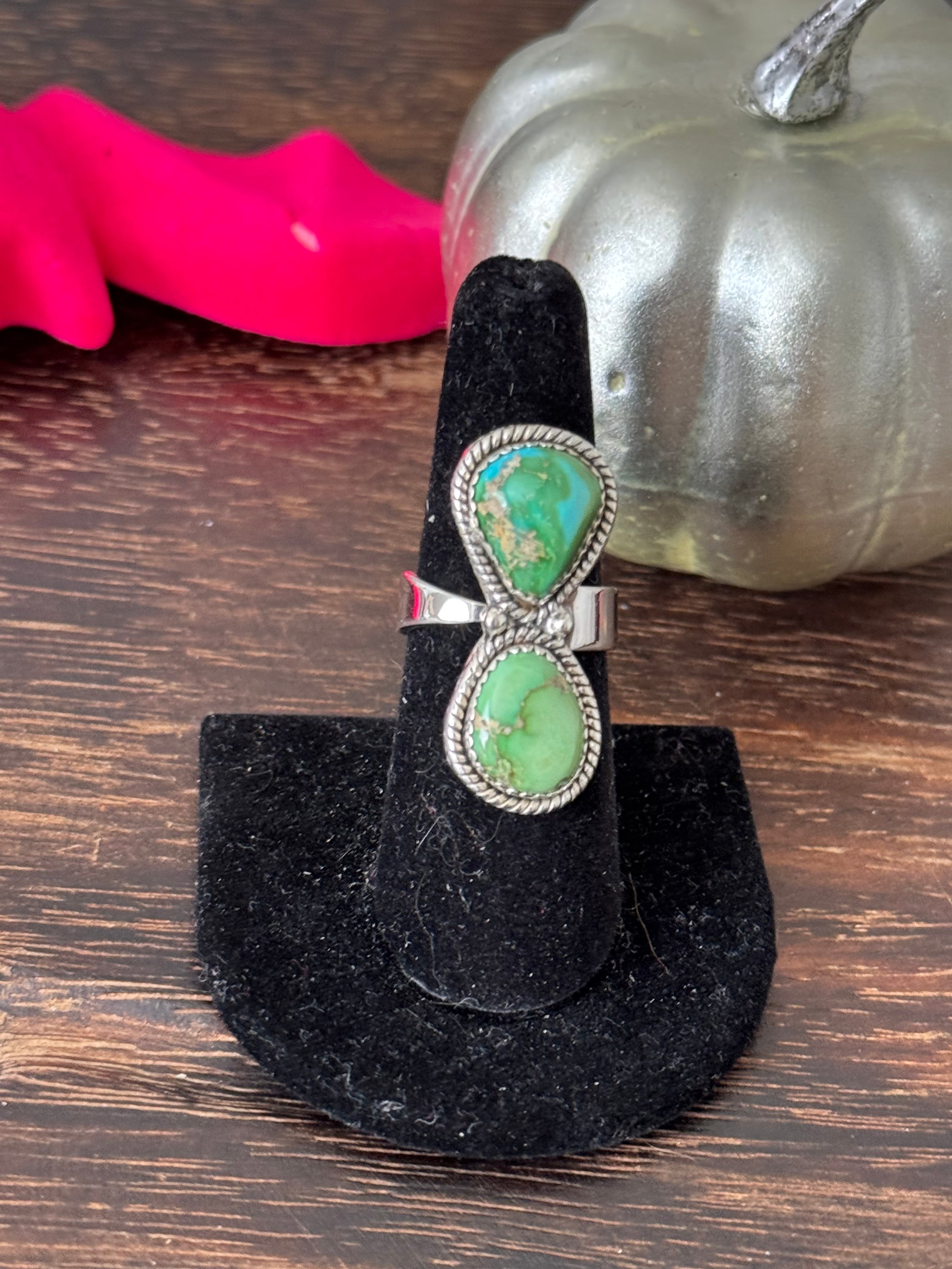 Southwest Handmade Sonoran Mountain Turquoise & Sterling Silver Adjustable Ring