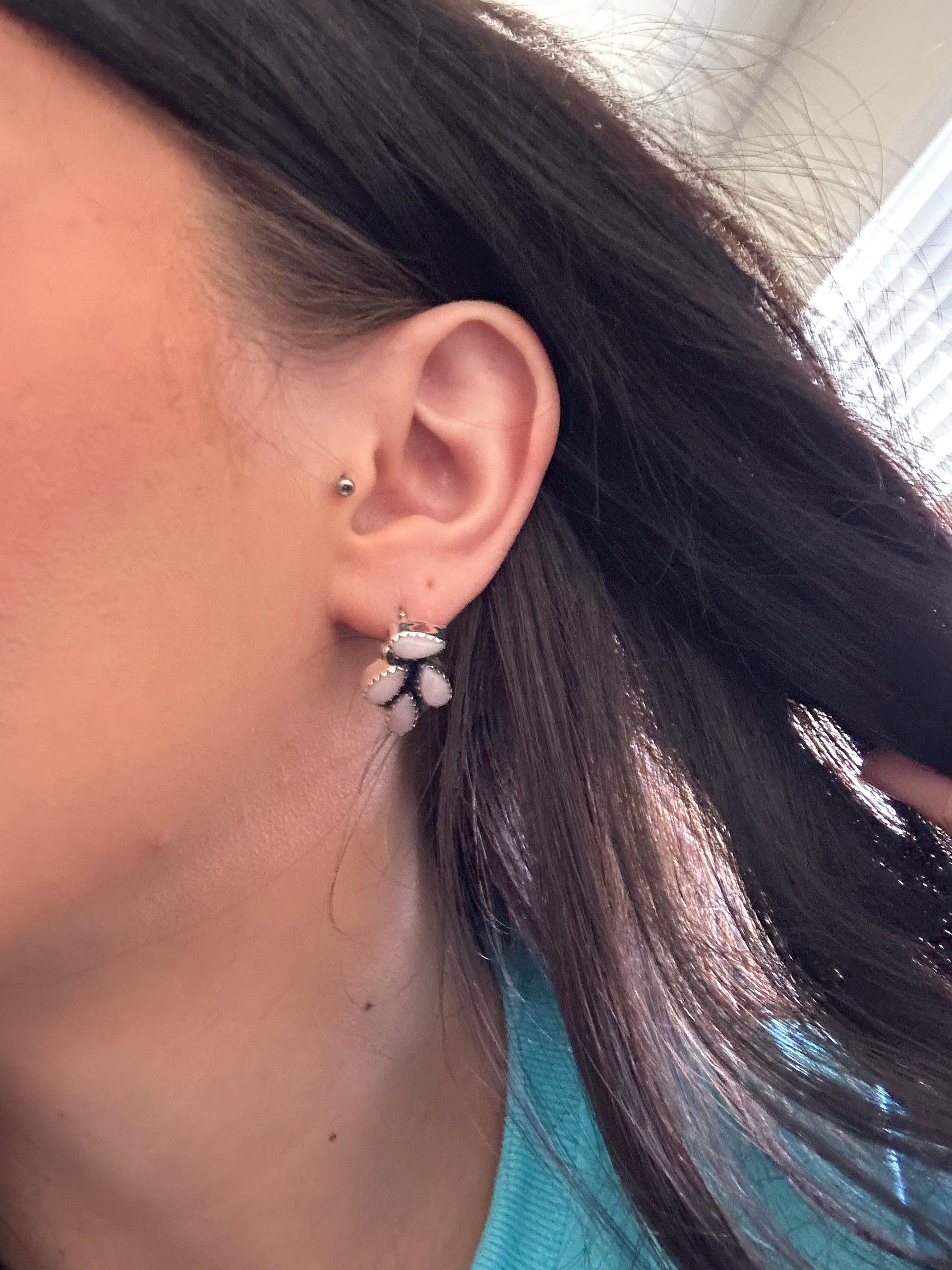 Southwest Handmade Peruvian Pink Opal & Sterling Silver Post Earrings