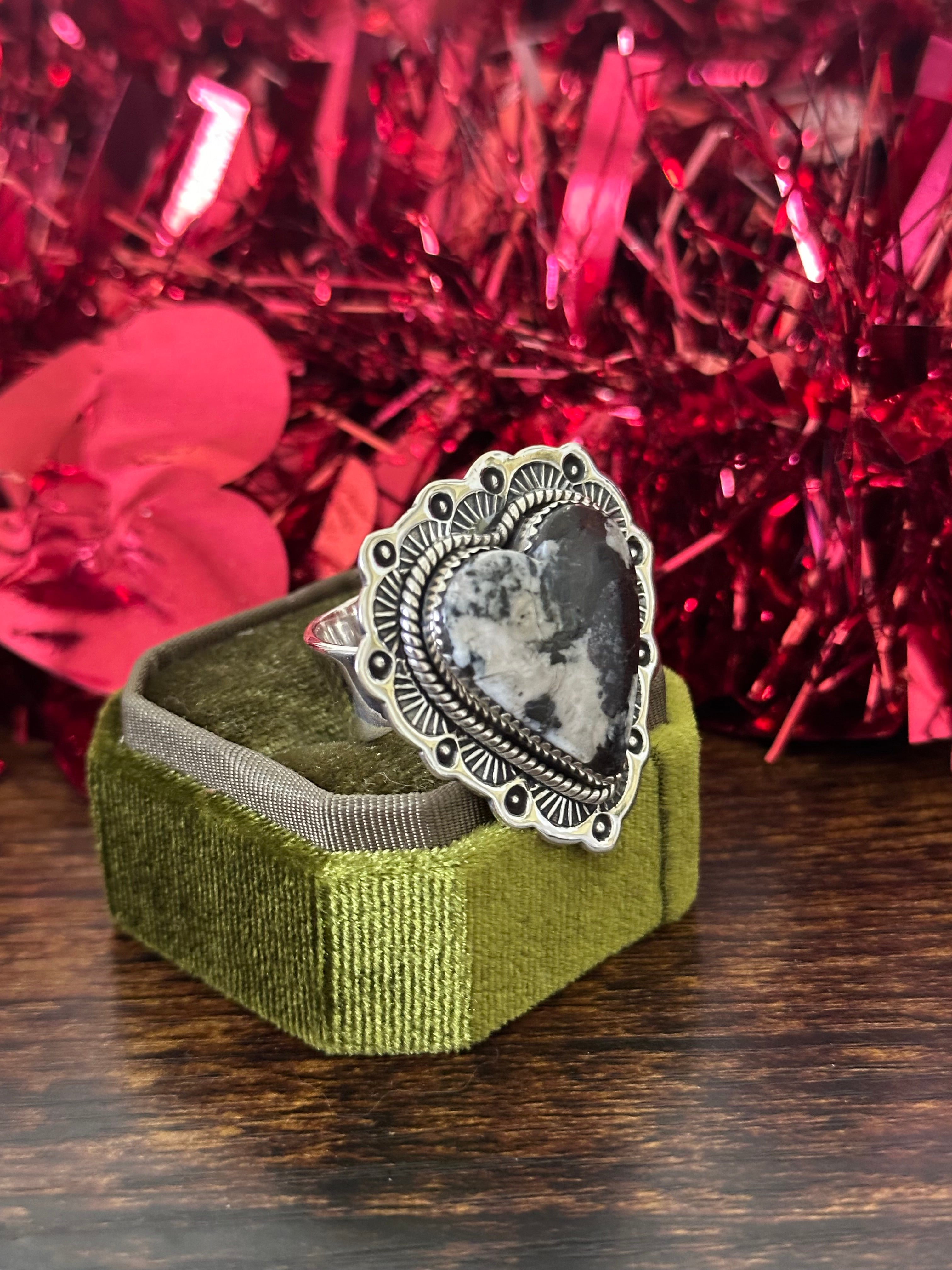 Southwest Handmade White Buffalo & Sterling Silver Adjustable Heart Ring
