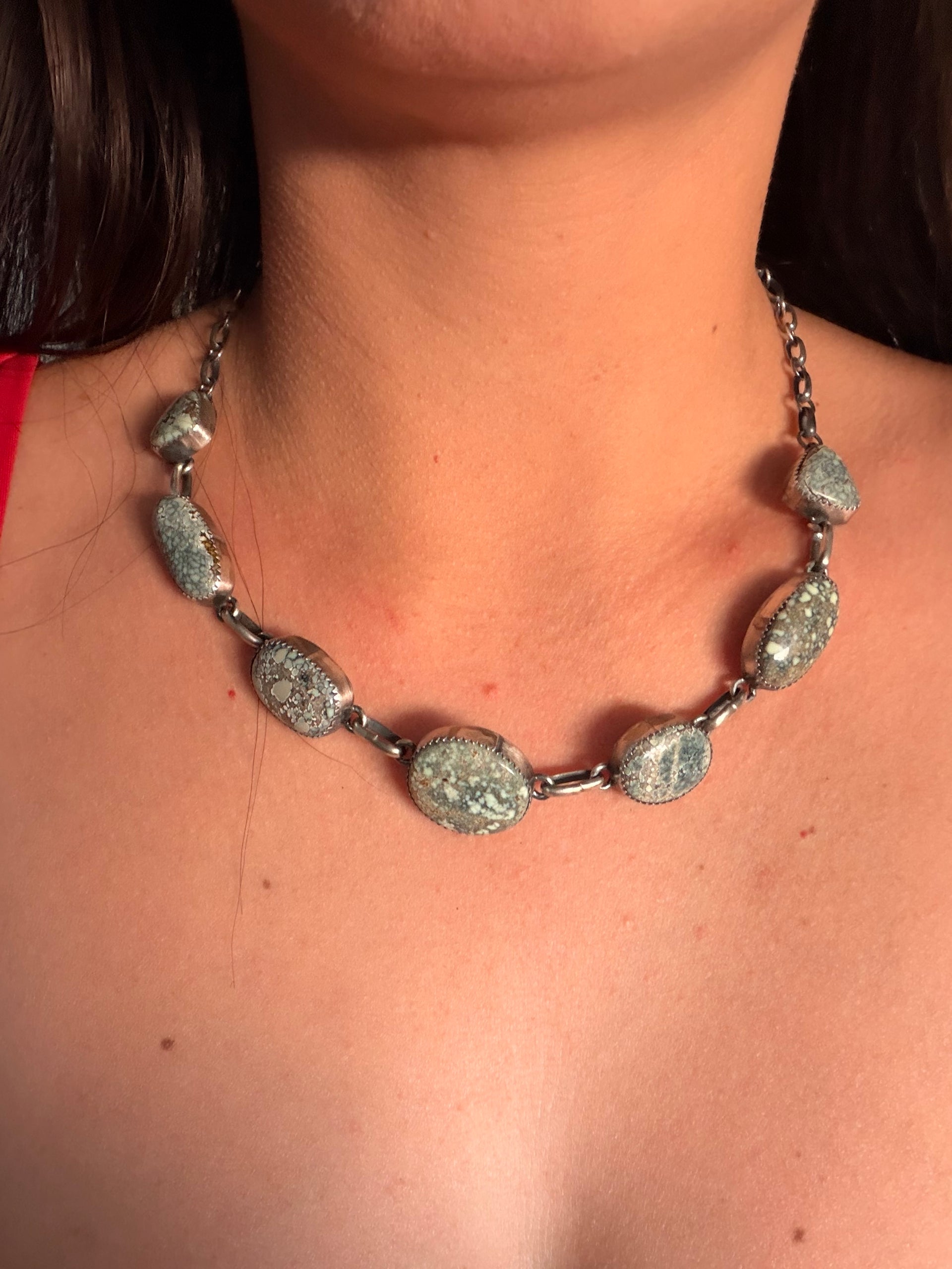 Peggy Skeets New Lander Variscite & Sterling Silver Choker Necklace