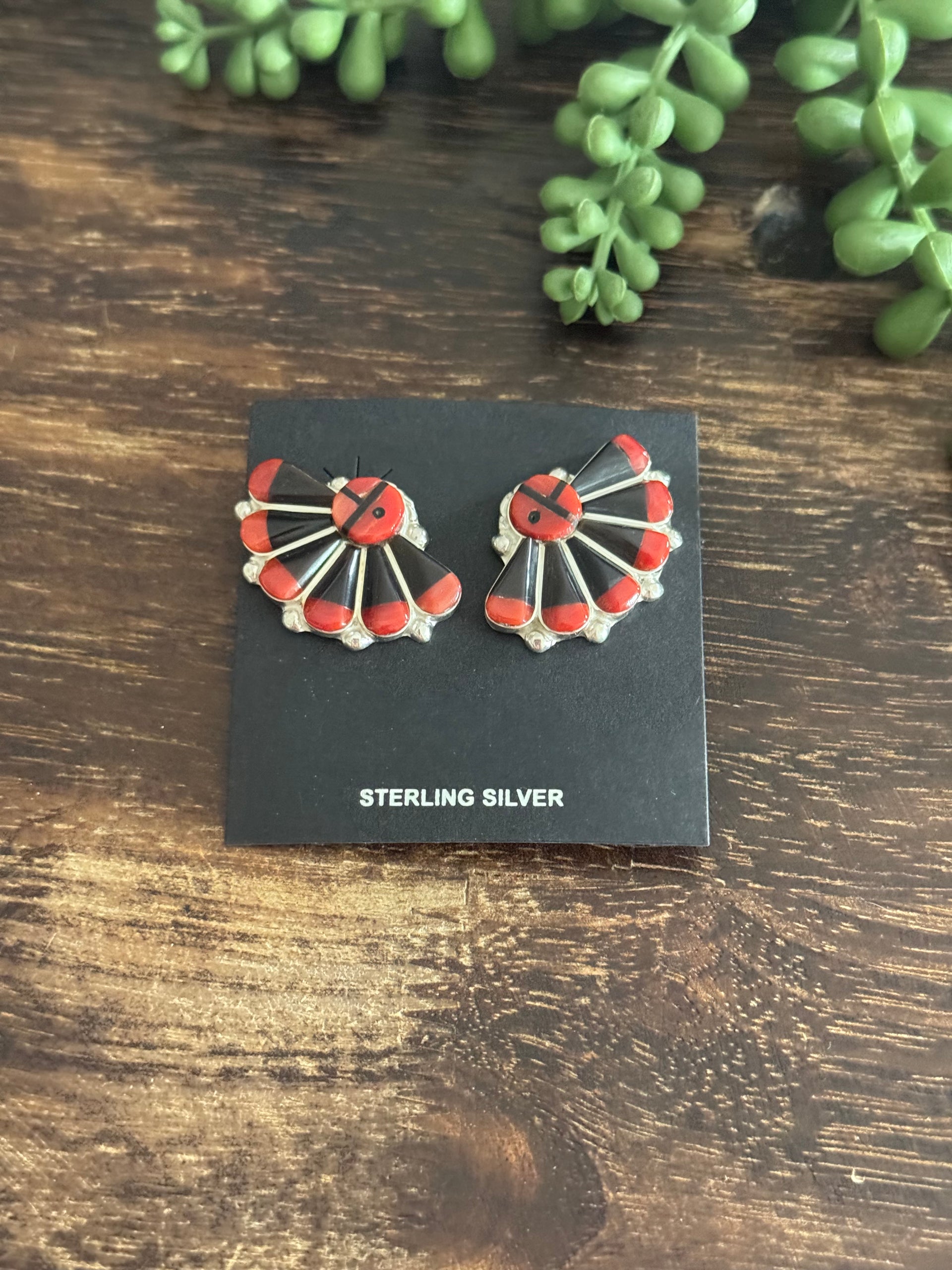 Zuni Made Multi Stone & Sterling Silver Inlay Post Earrings