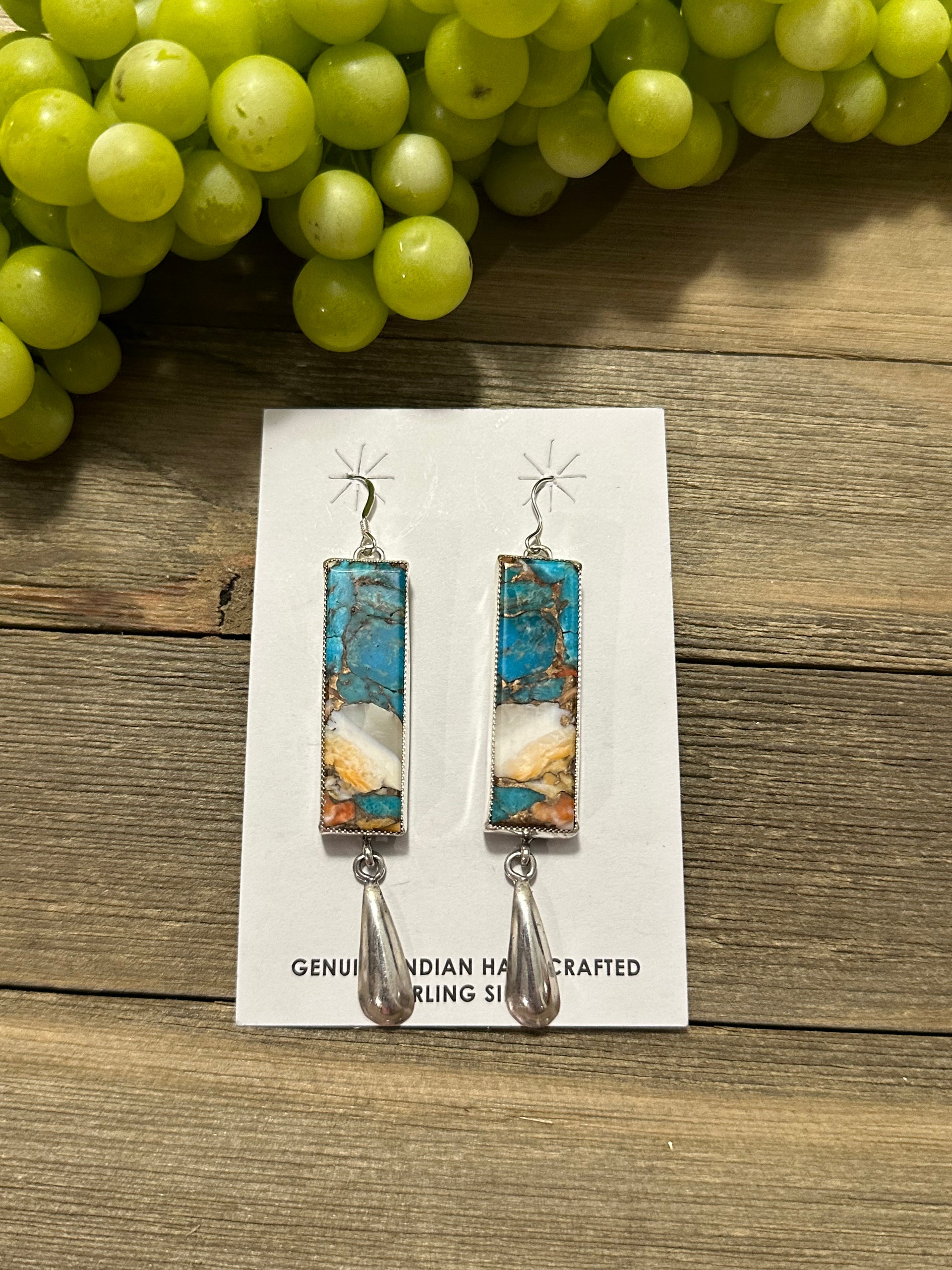 Navajo Made Mohave Turquoise & Sterling Silver Dangle Earrings