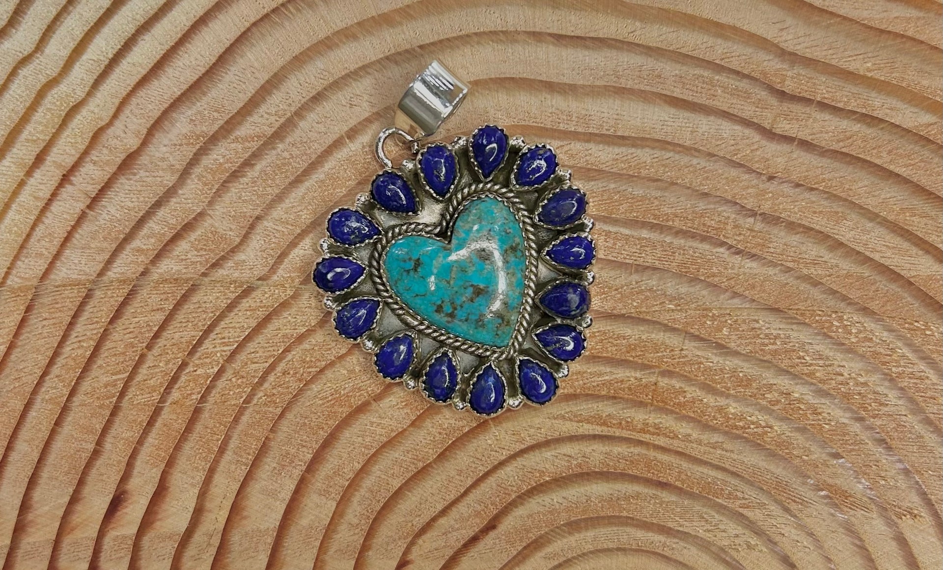 Southwest Handmade Multi Stone & Sterling Silver Heart Pendant