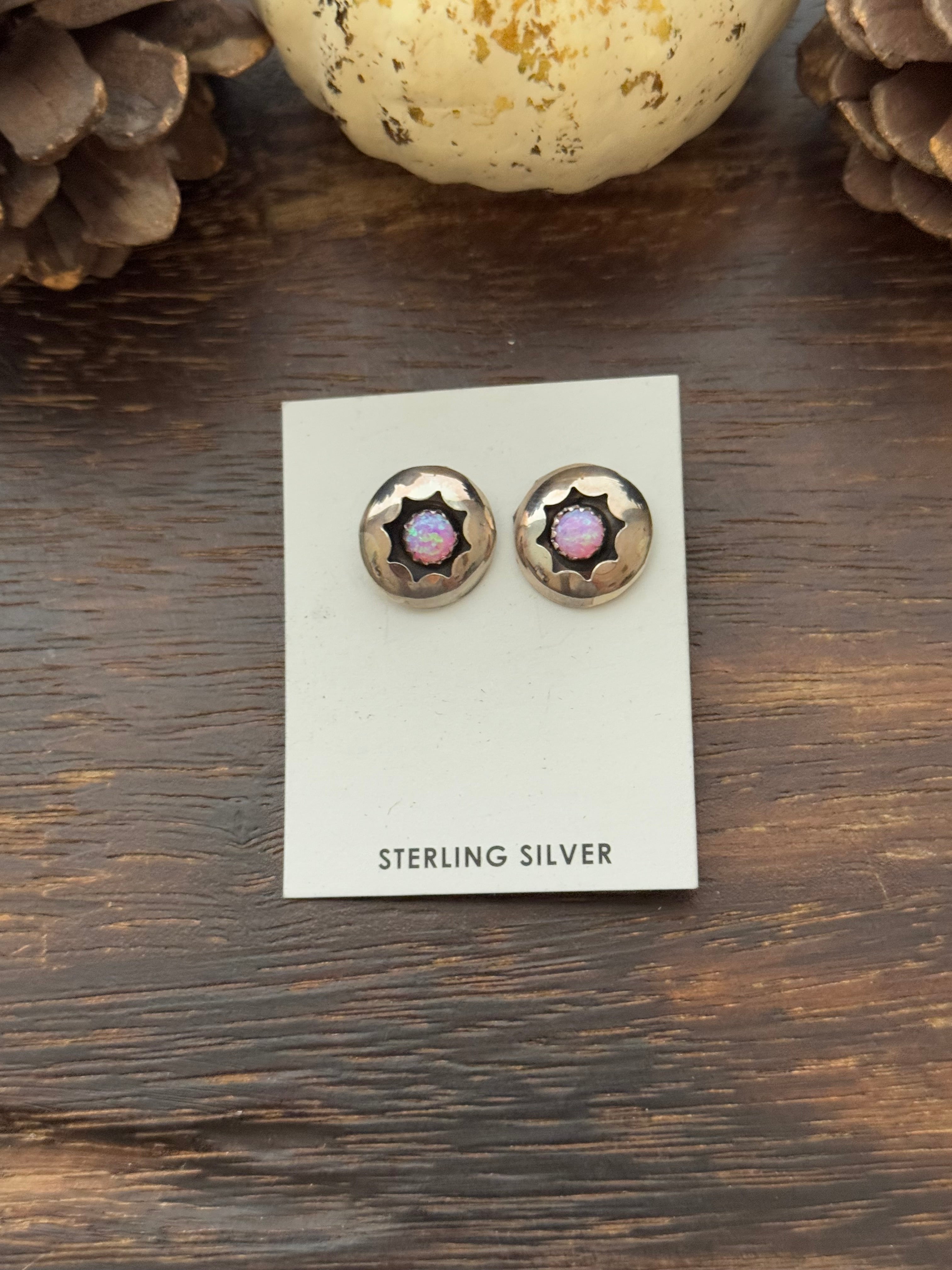 Navajo Made Opal & Sterling Silver Shadowbox Post Studs Earrings