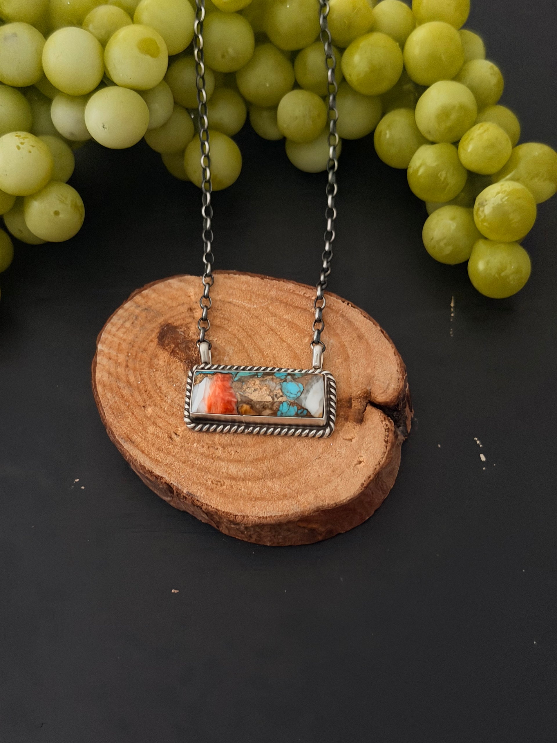 Johnny Dixon Mohave Turquoise & Sterling Silver Bar Necklace