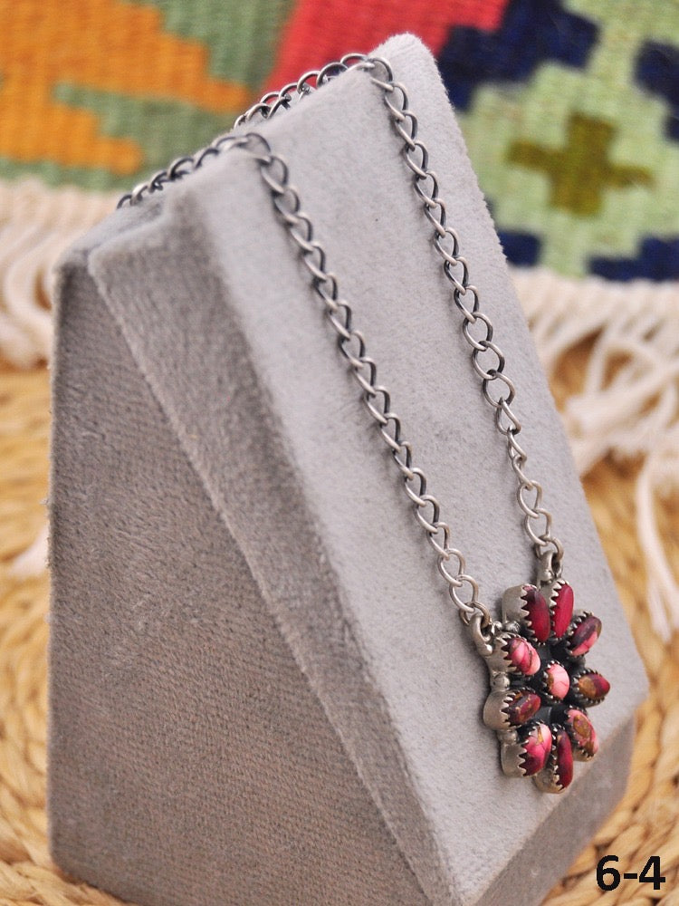 Southwest Made Rose Dahlia & Sterling Silver Necklace