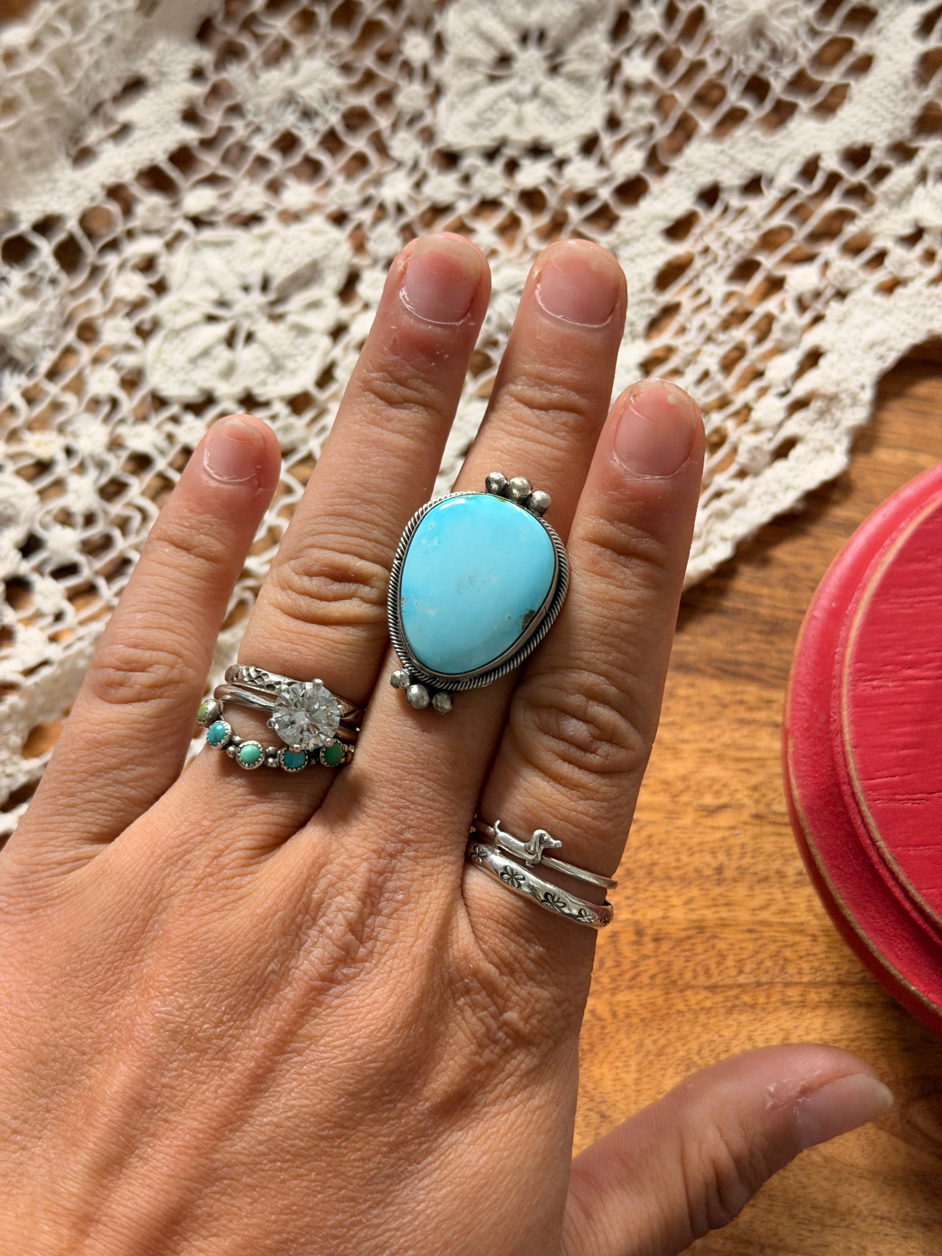 Scott Skeets Sonoran Mountain Turquoise & Sterling Silver Ring Size 6.75