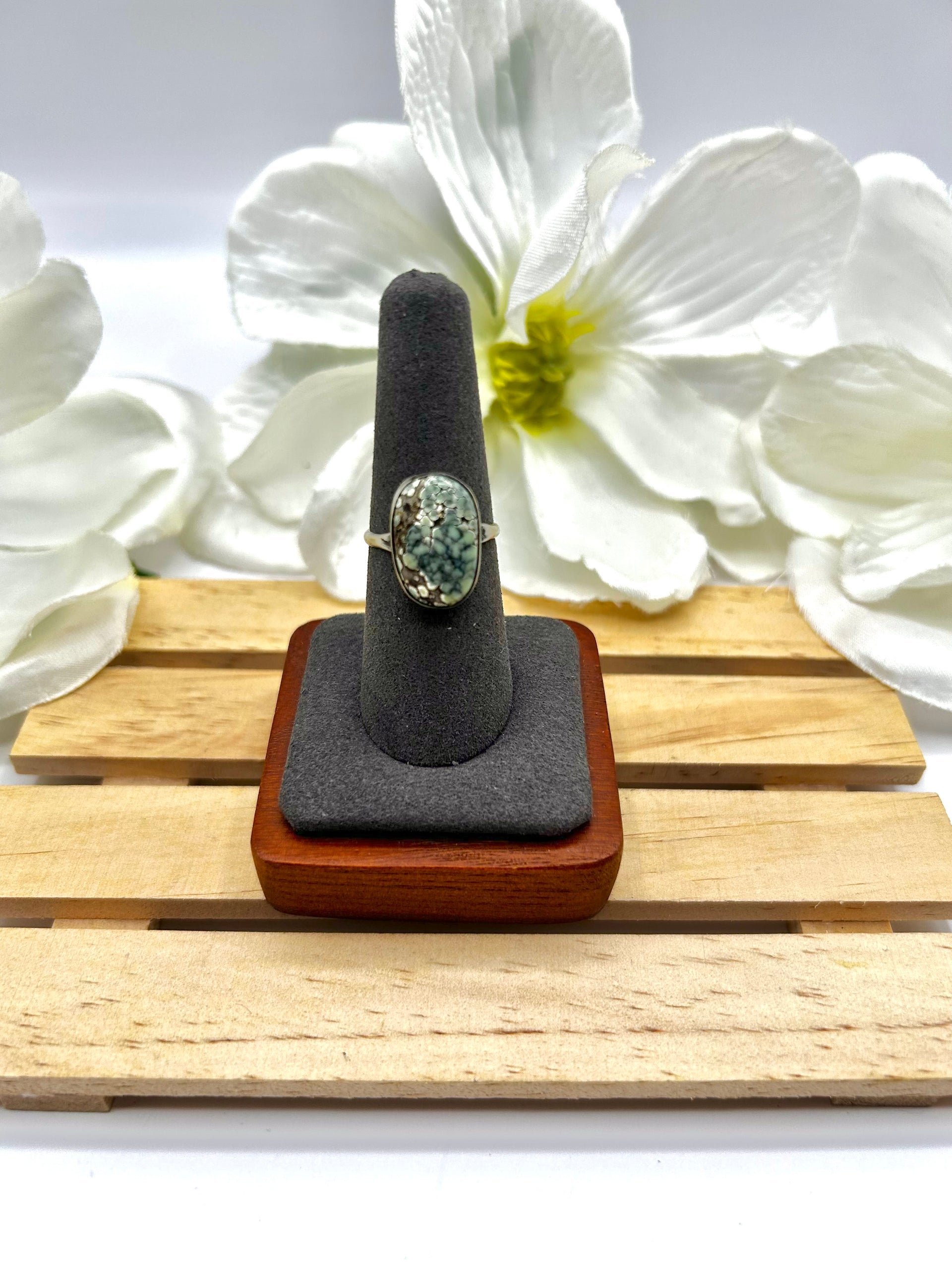 Navajo Made New Lander Variscite & Sterling Silver Ring Size 7.5