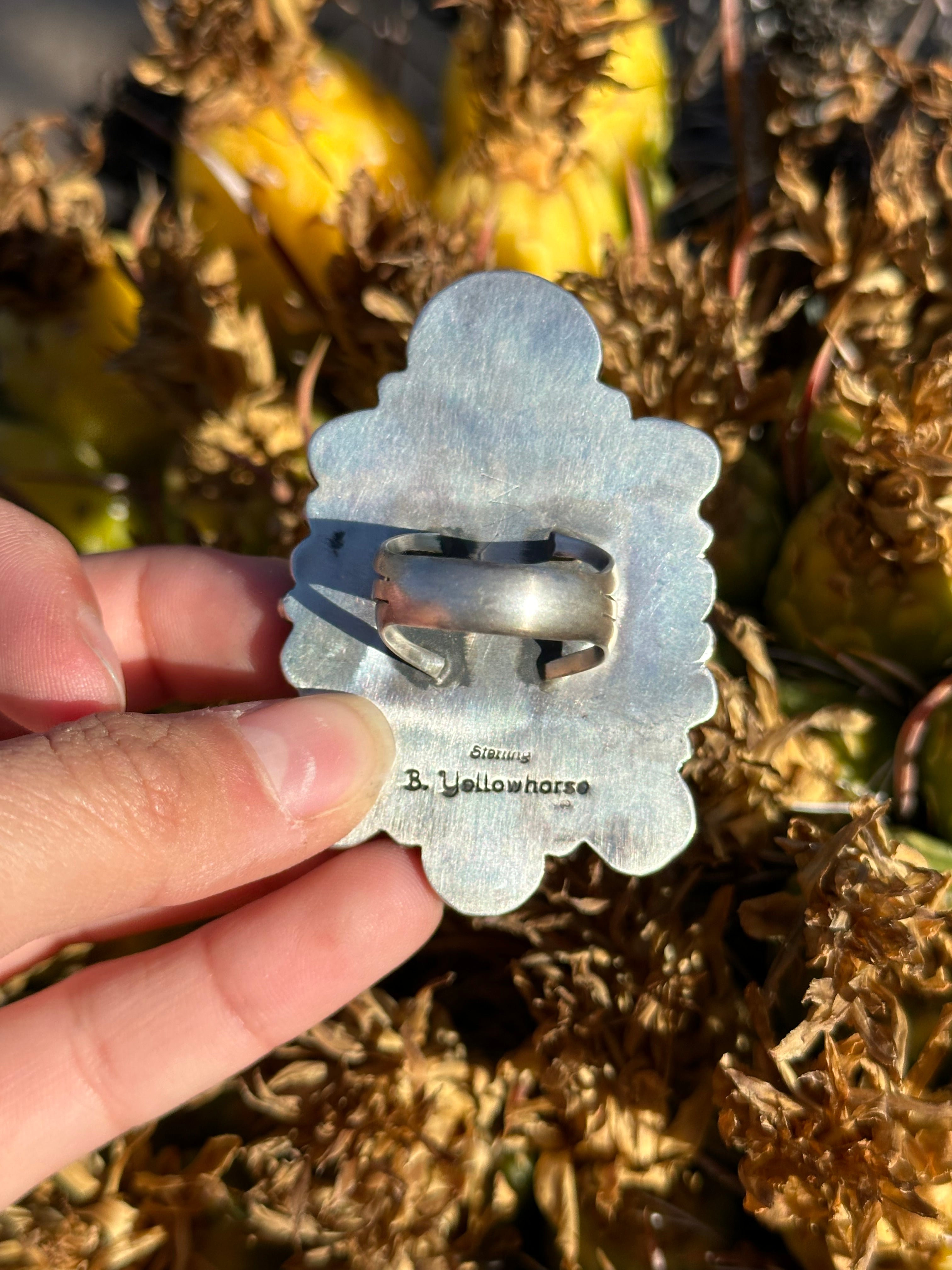 Navajo Made Golden Hills Turquoise & Sterling Silver Cluster Ring Size 7