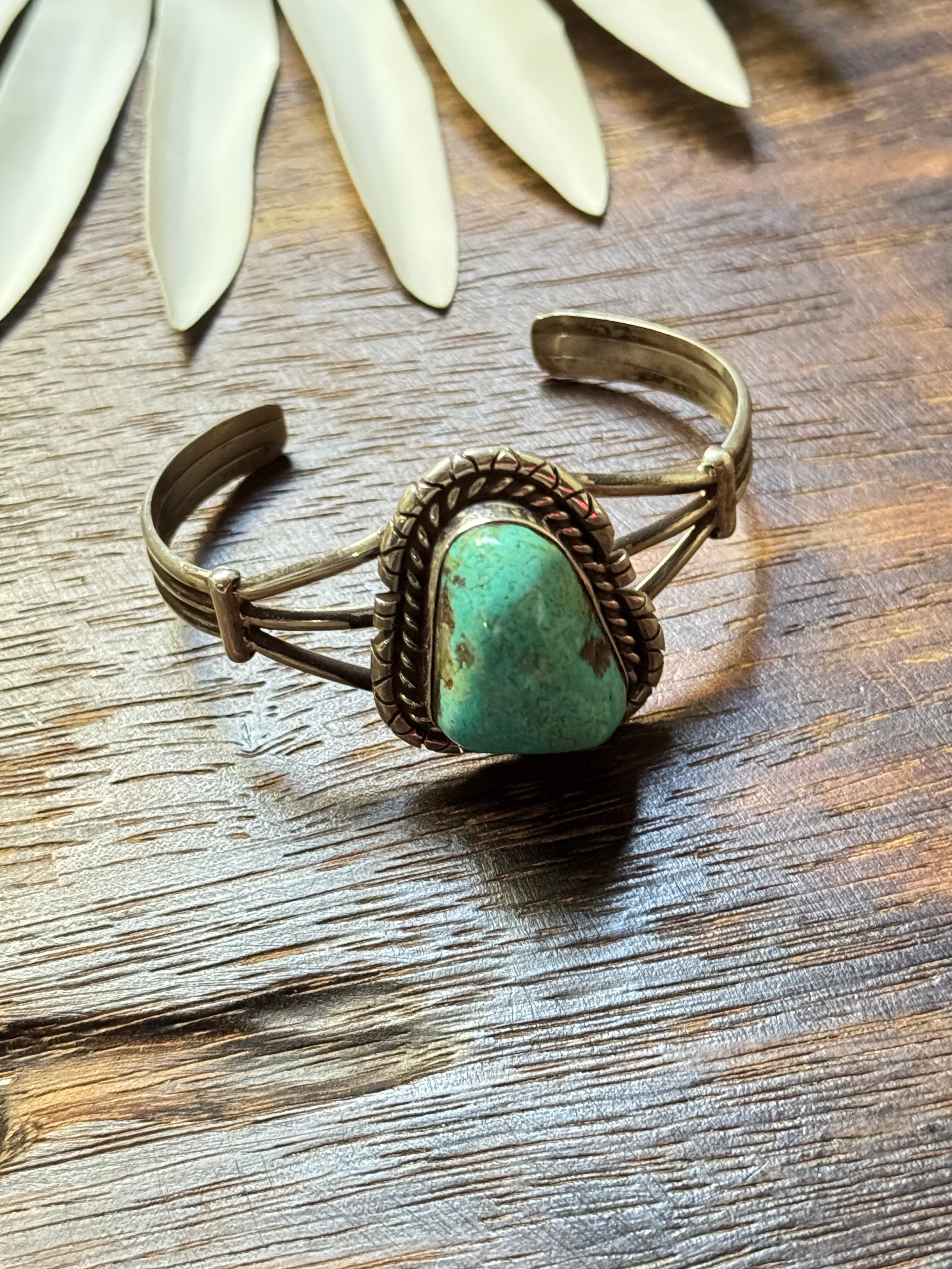 Navajo Made Kingman Turquoise & Sterling Silver Cuff Bracelet