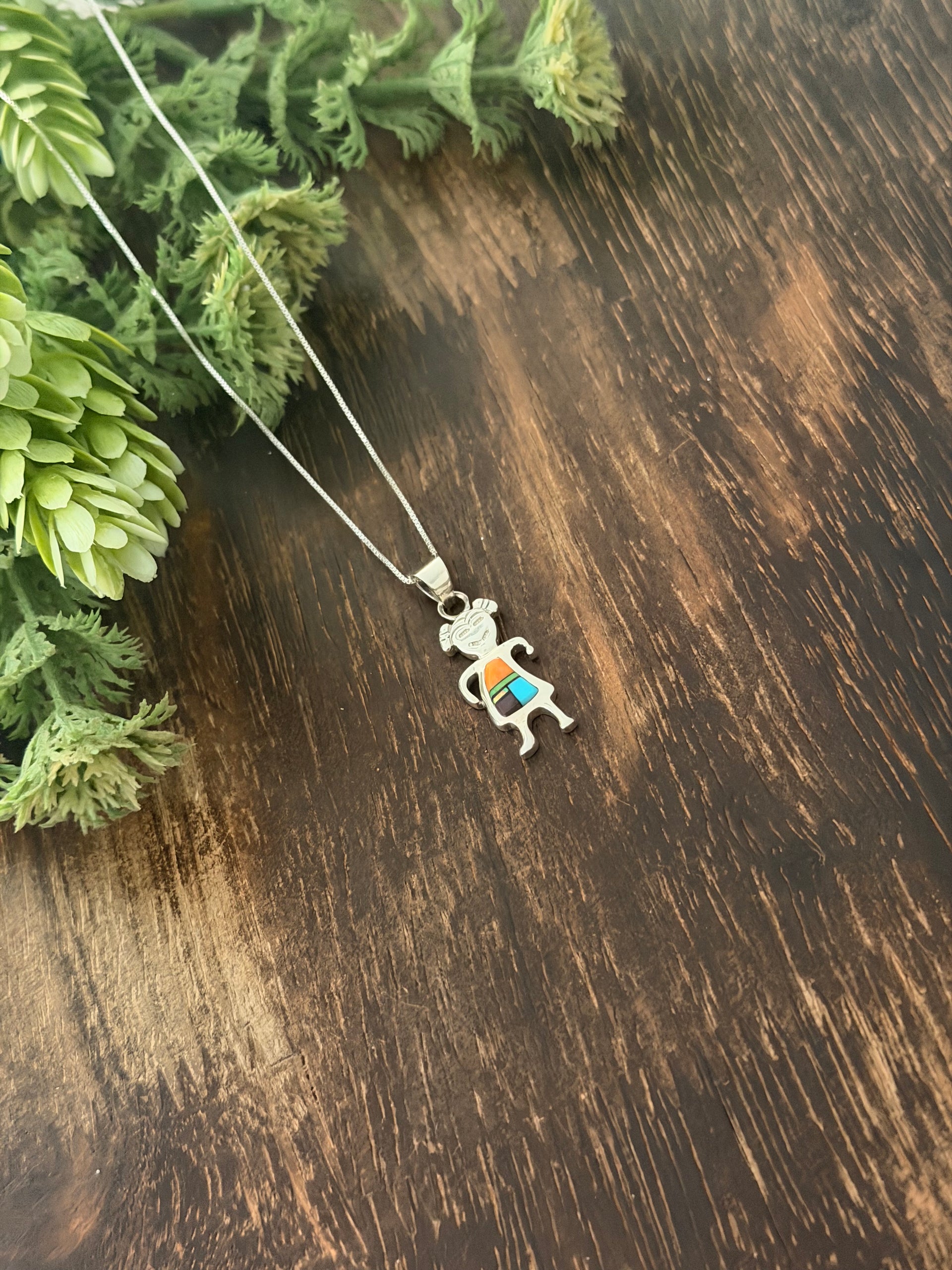 Navajo Made Multi Stone & Sterling Silver Inlay Necklace