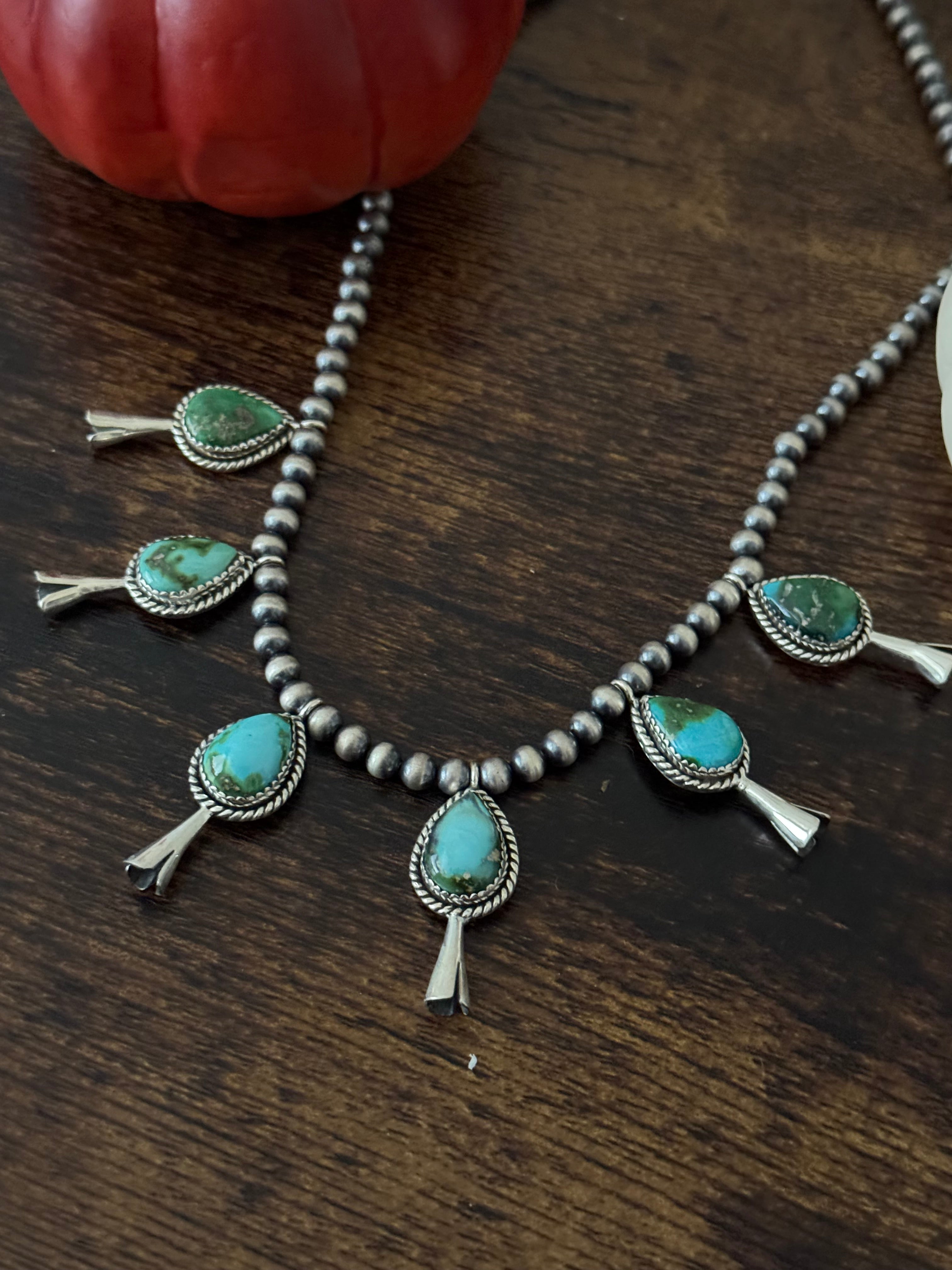 Southwest Handmade Sonoran Mountain Turquoise & Sterling Silver Blossom Necklace