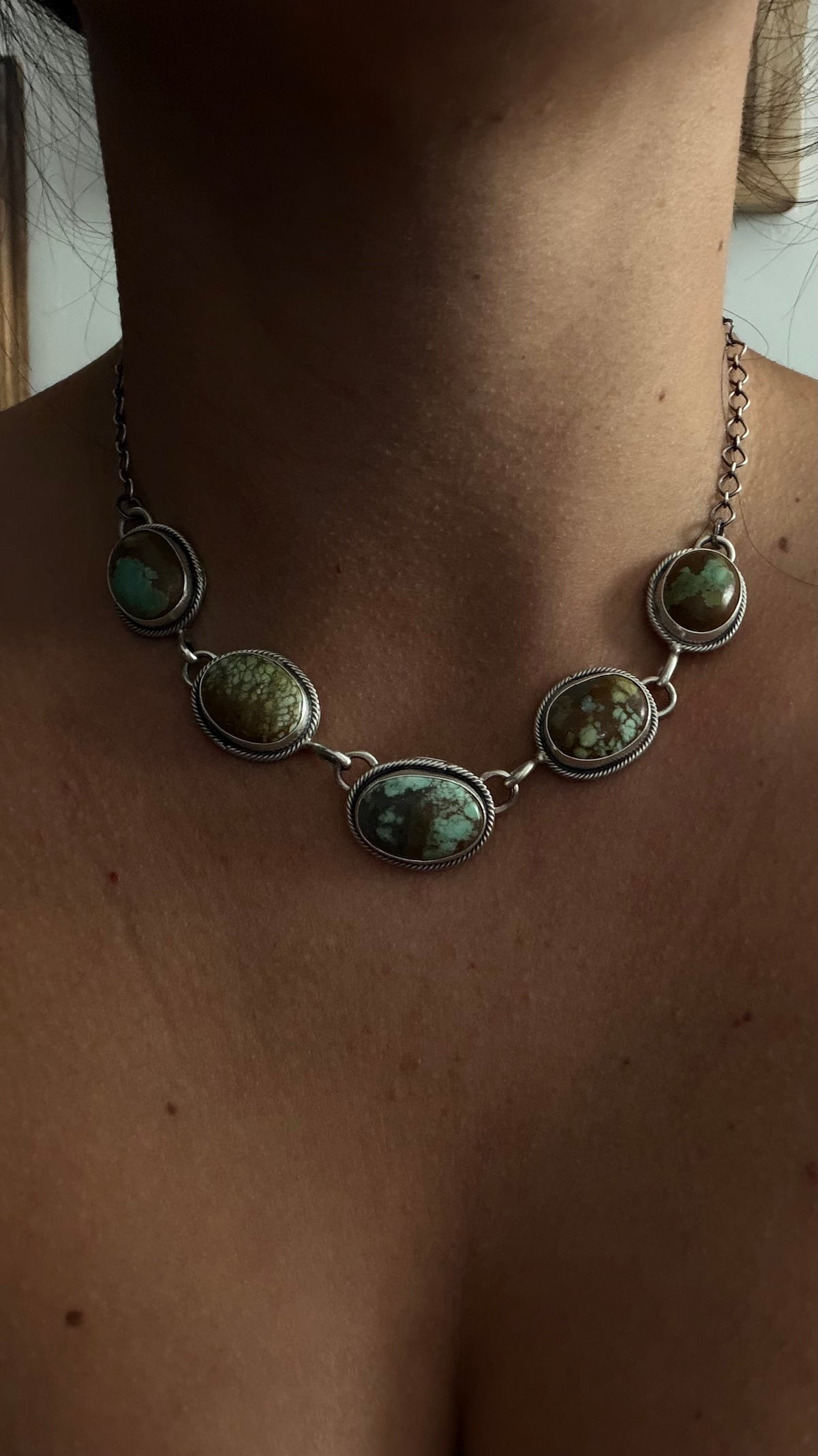 Navajo Made Blue Moon Turquoise & Sterling Sliver Choker Necklace