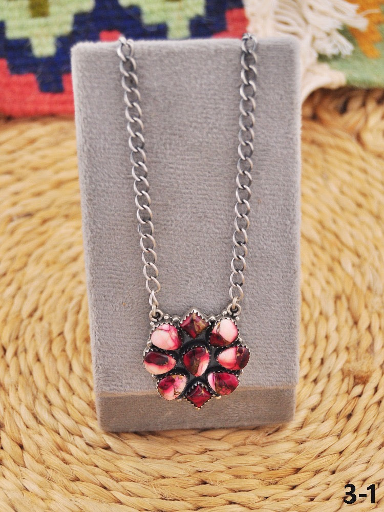 Southwest Made Rose Dahlia & Sterling Silver Necklace
