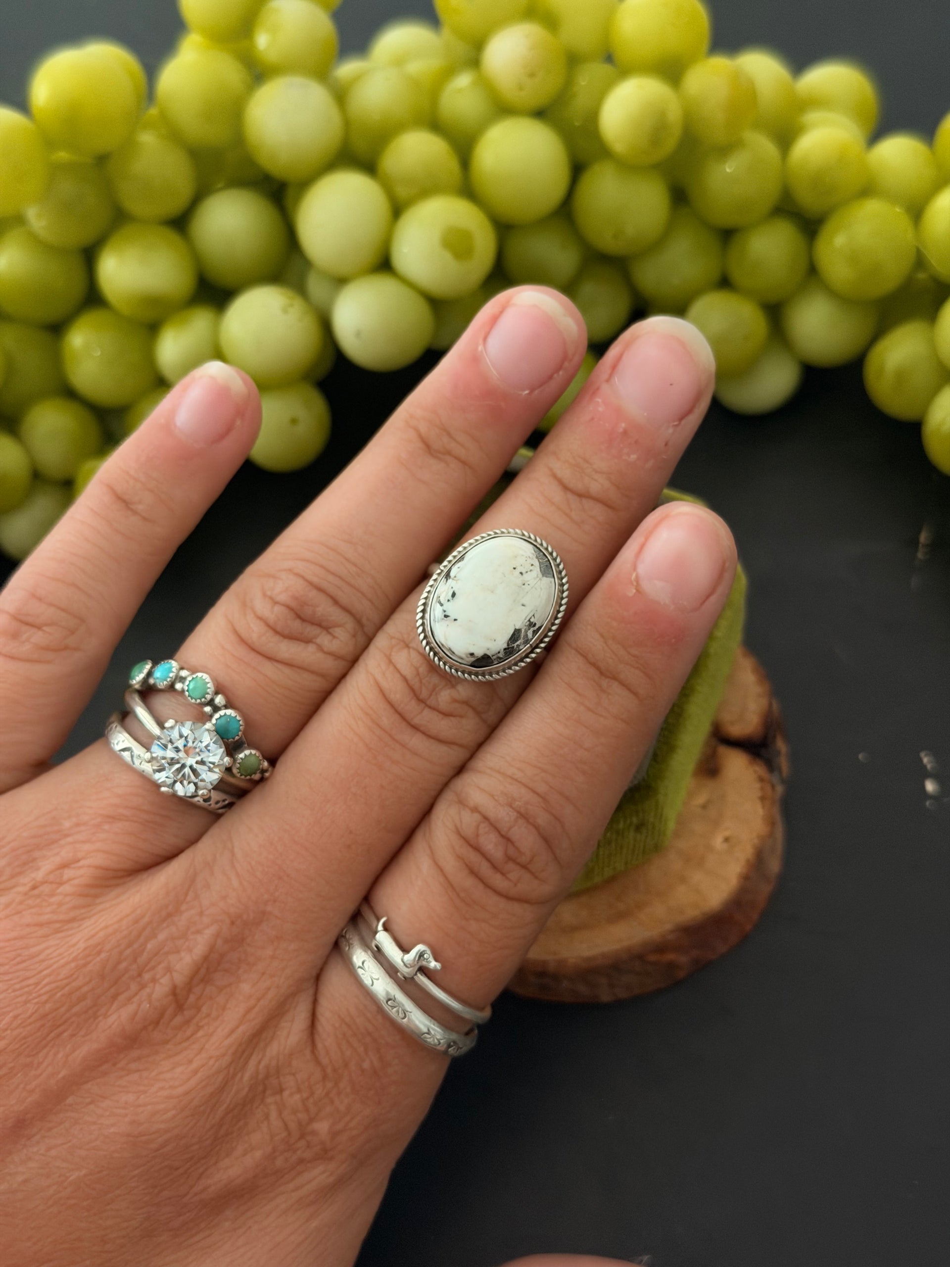 Navajo Made White Buffalo & Sterling Silver Ring Size 5.75