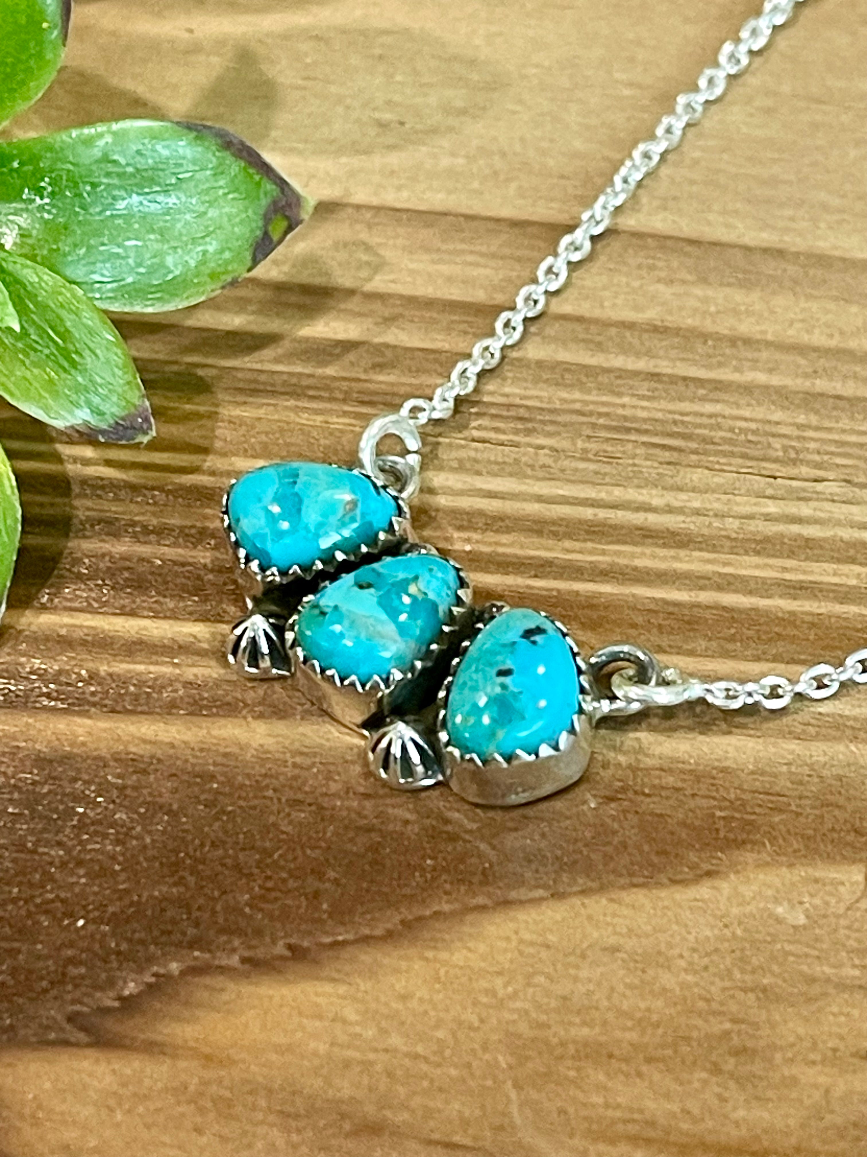 Southwest Handmade Turquoise & Sterling Silver 3 Stone Necklace