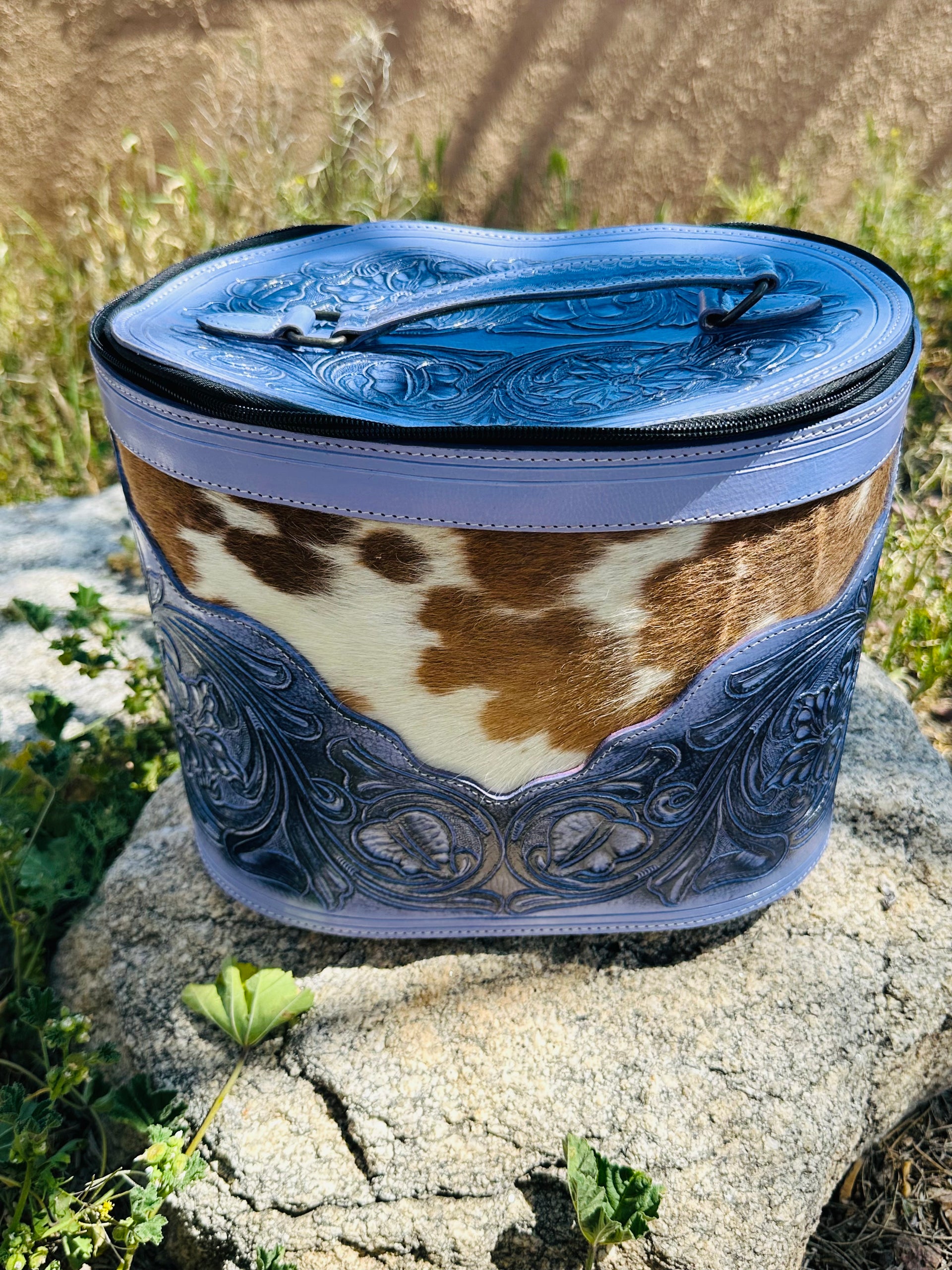 Genuine Cowhide & Tooled Leather Make up Bag