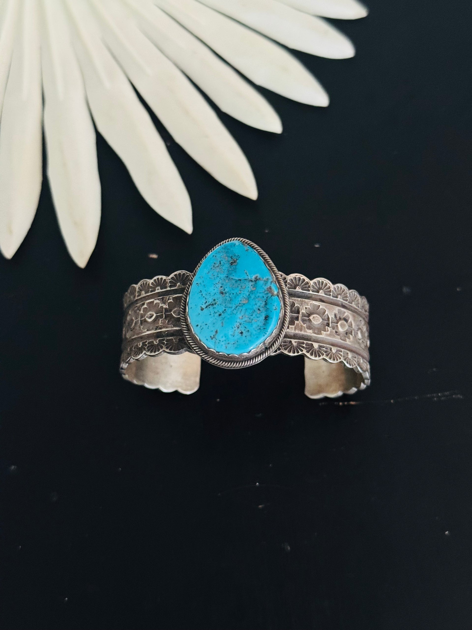 Navajo Made Kingman Turquoise Nugget & Sterling Silver Cuff Bracelet