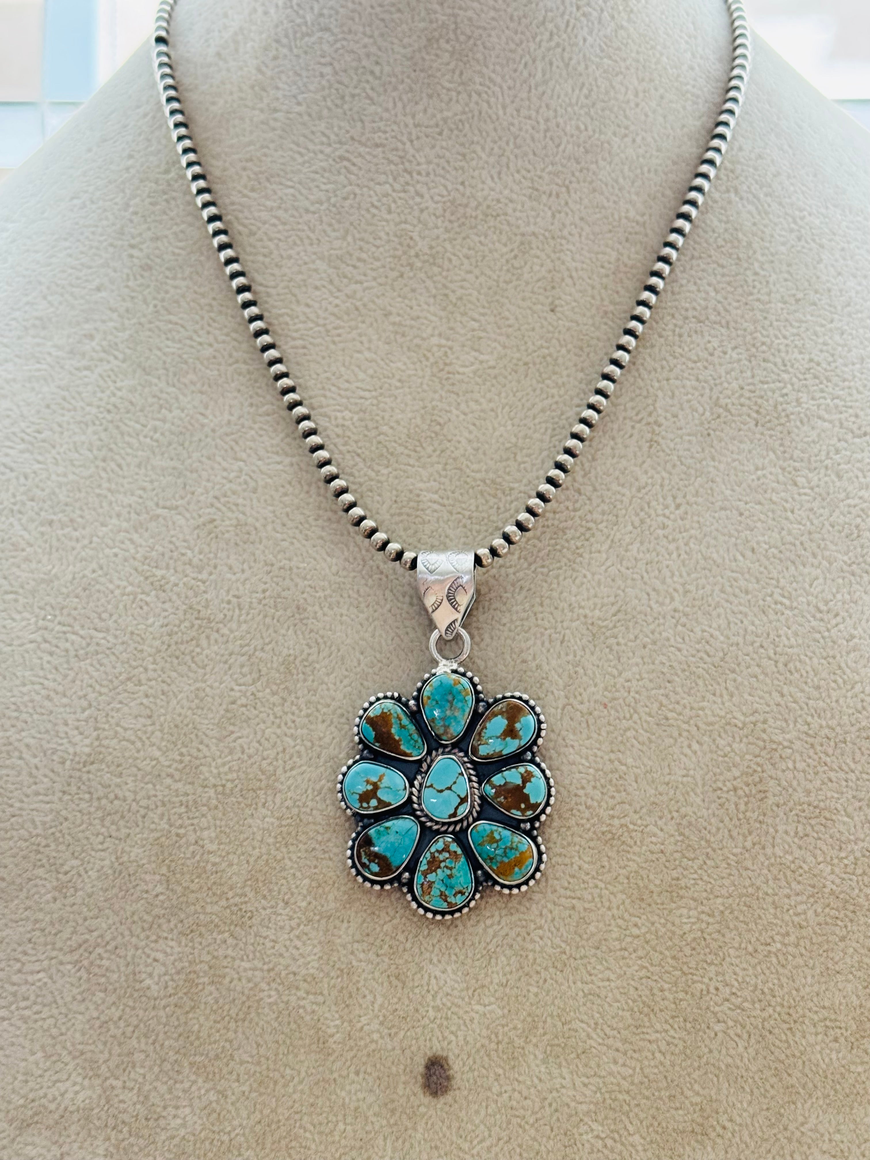 Southwest Handmade #8 Turquoise & Sterling Silver Pendant